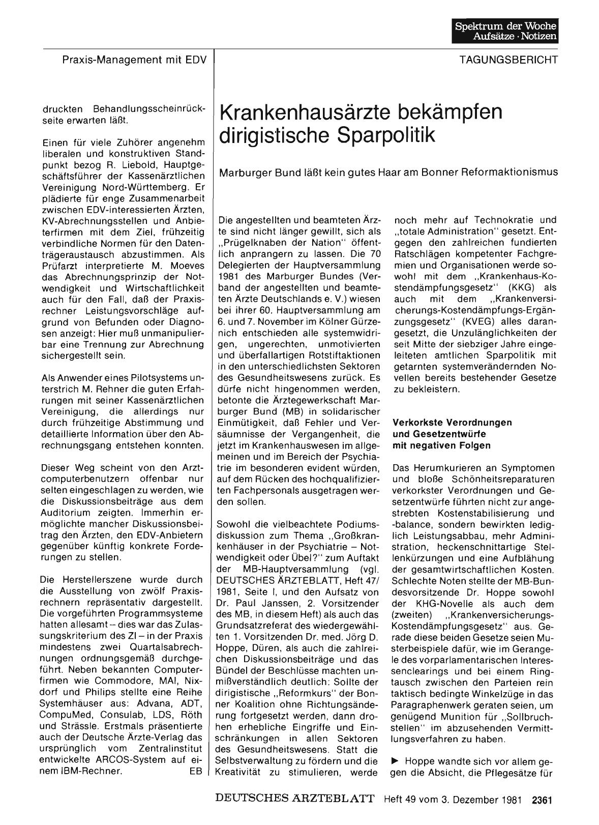 Vorschauseite 1: Krankenhausärzte bekämpfen dirigistische Sparpolitik