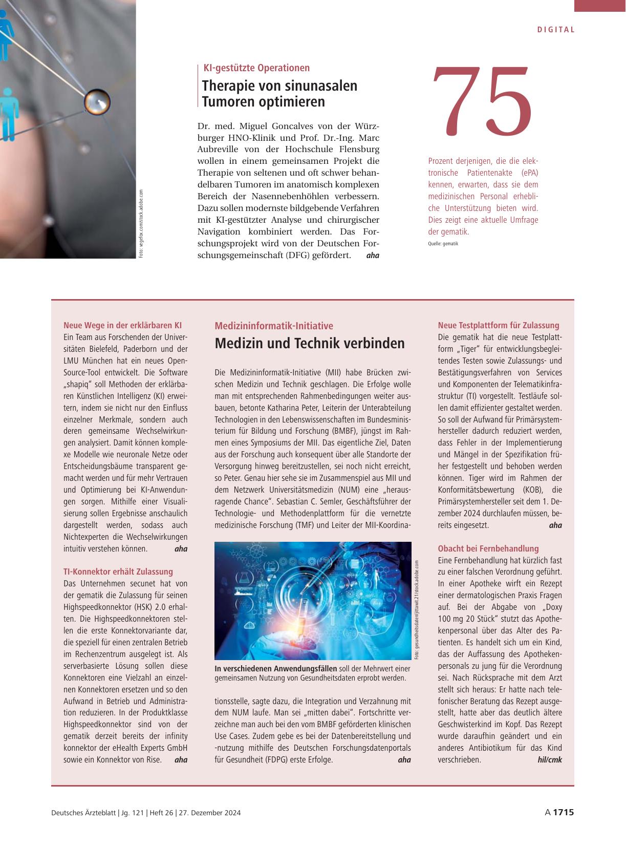 Vorschauseite 1: Neue Testplattform für Zulassung / Obacht bei Fernbehandlung