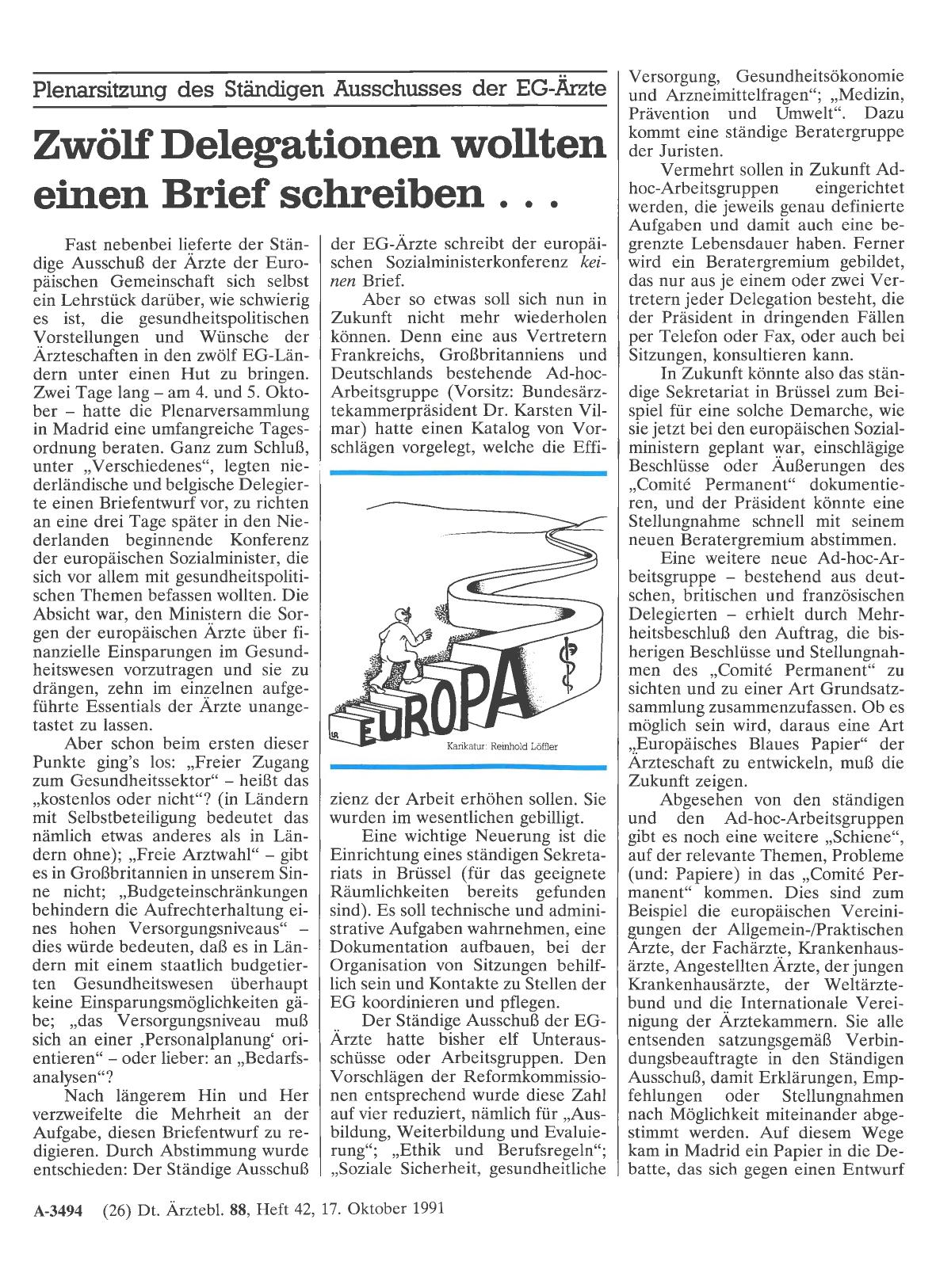 Vorschauseite 1: Zwölf Delegationen wollten einen Brief schreiben. .. : Plenarsitzung des Ständigen Ausschusses der EG-Ärzte