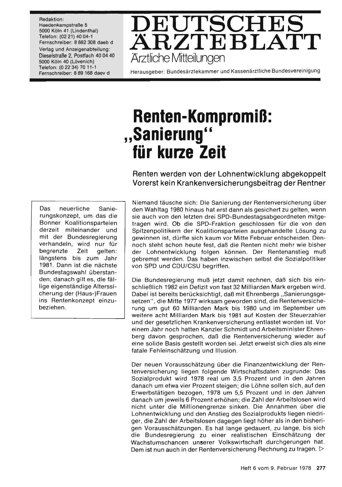 Vorschauseite 1: Renten-Kompromiß: „Sanierung“ für kurze Zeit