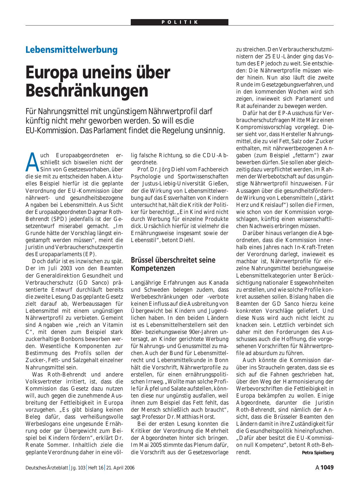Vorschauseite 1: Lebensmittelwerbung: Europa uneins über Beschränkungen