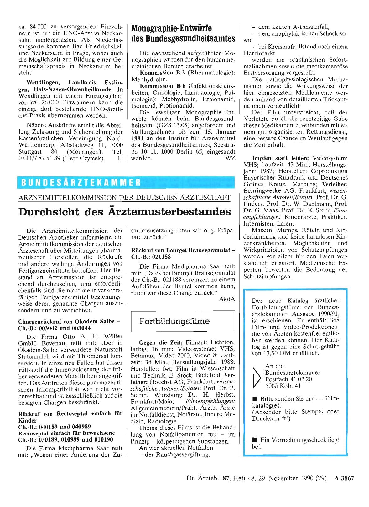 Vorschauseite 1: Monographie-Entwürfe des Bundesgesundheitsamtes