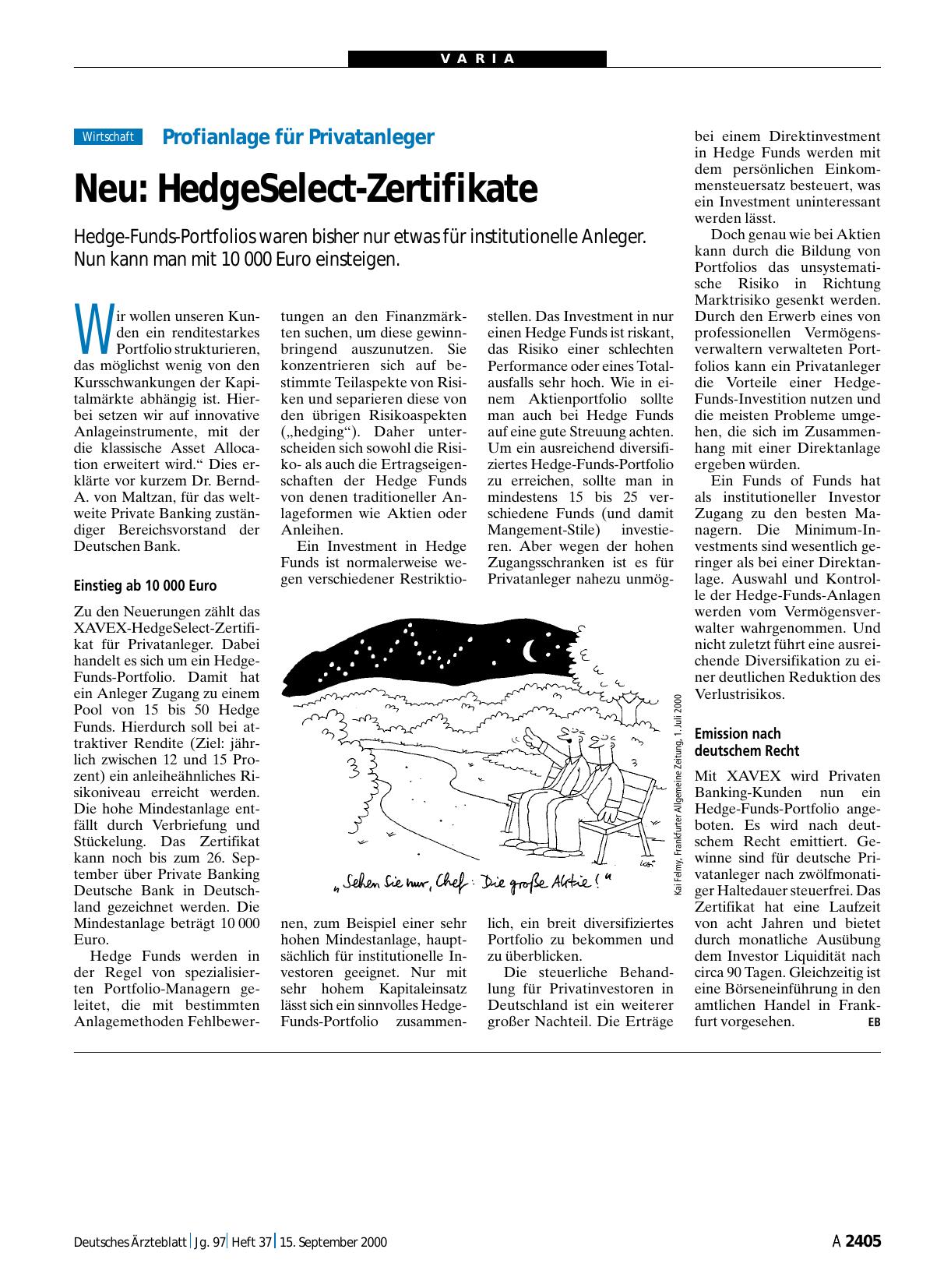 Vorschauseite 1: Profianlage für Privatanleger – Neu: HedgeSelect-Zertifikate
