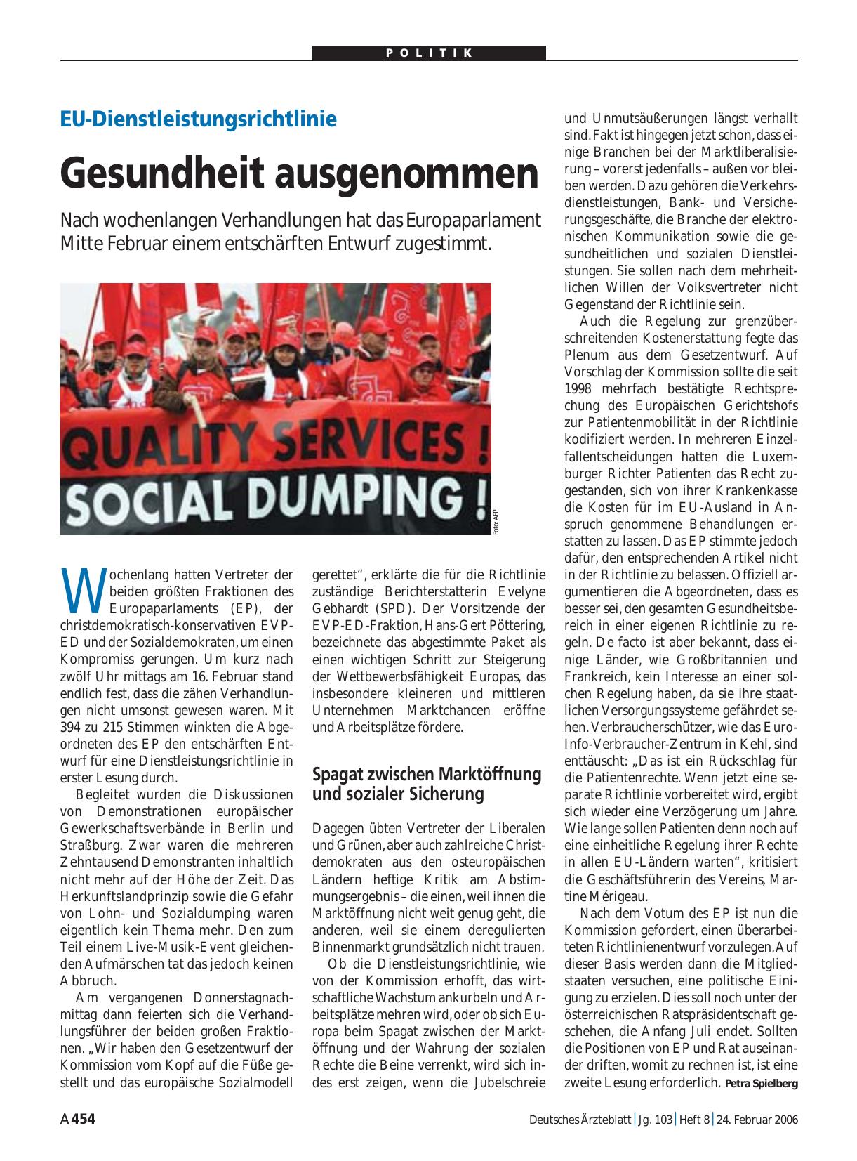 Vorschauseite 1: EU-Dienstleistungsrichtlinie: Gesundheit ausgenommen