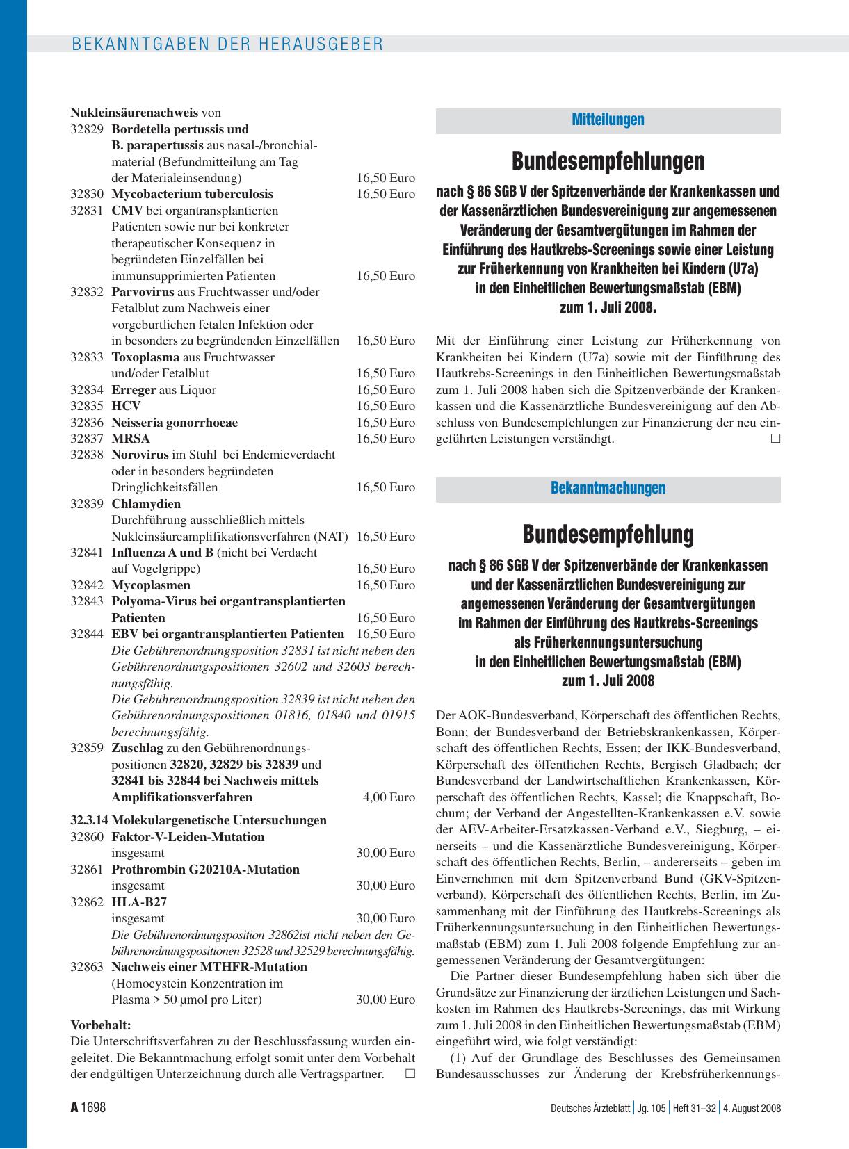 Vorschauseite 1: Bundesempfehlung nach § 86 SGB V der Spitzenverbände der Krankenkassen und der Kassenärztlichen Bundesvereinigung zur angemessenen Veränderung der Gesamtvergütungen im Rahmen der…