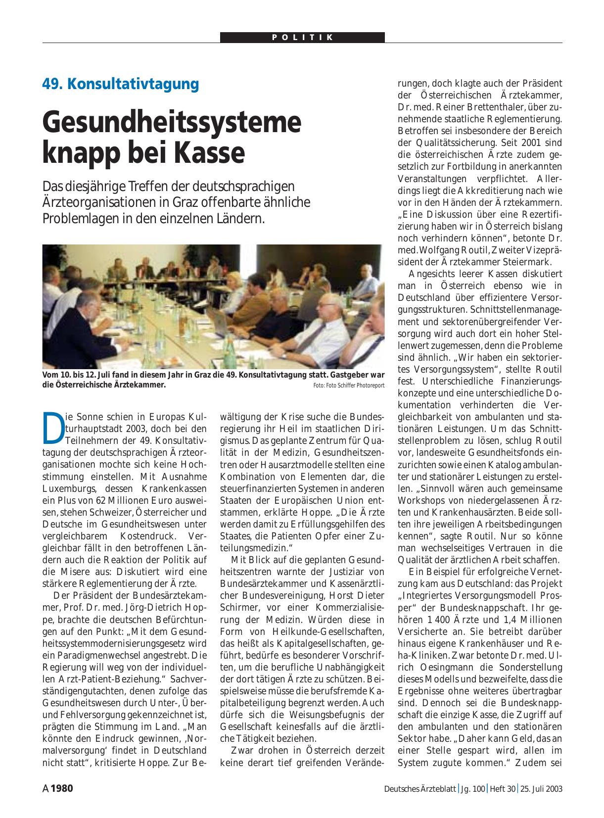 Vorschauseite 1: 49. Konsultativtagung: Gesundheitssysteme knapp bei Kasse