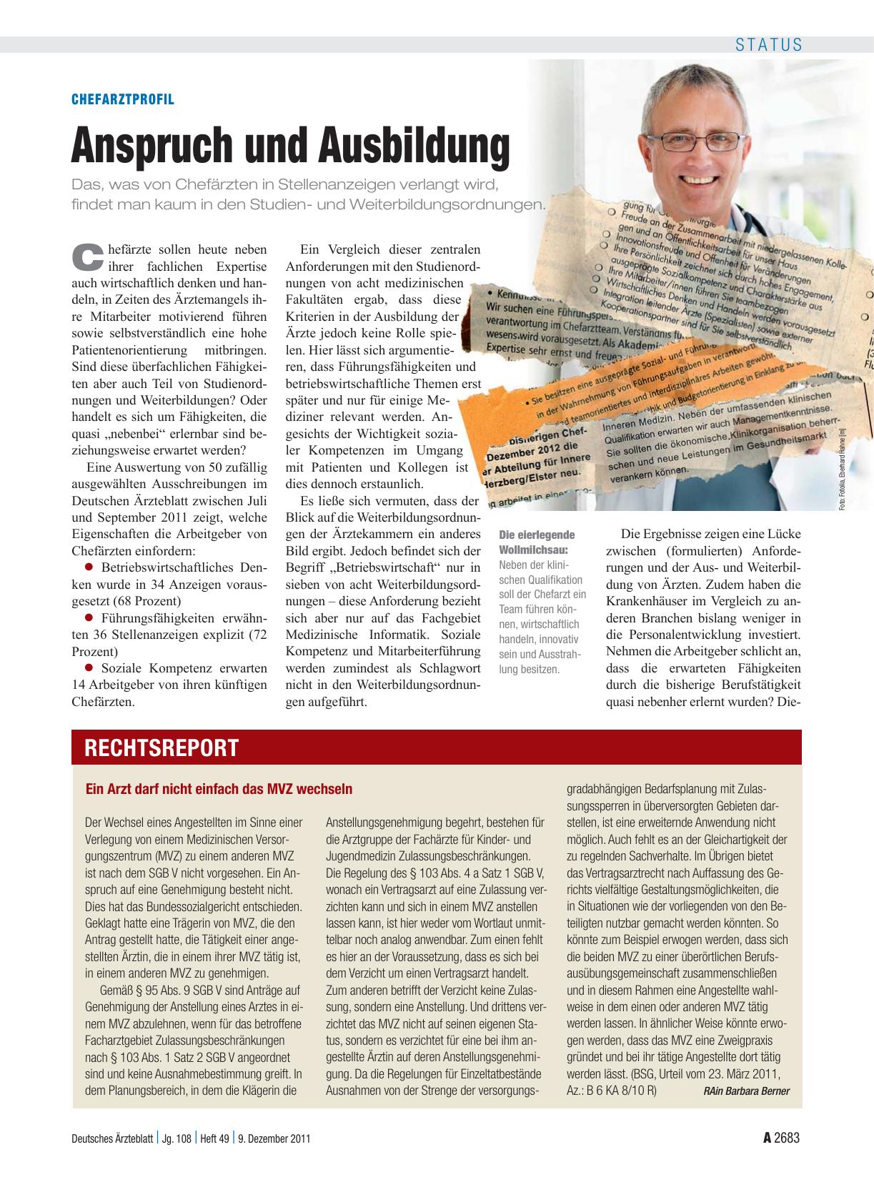 Vorschauseite 1: Ein Arzt darf nicht einfach das MVZ wechseln