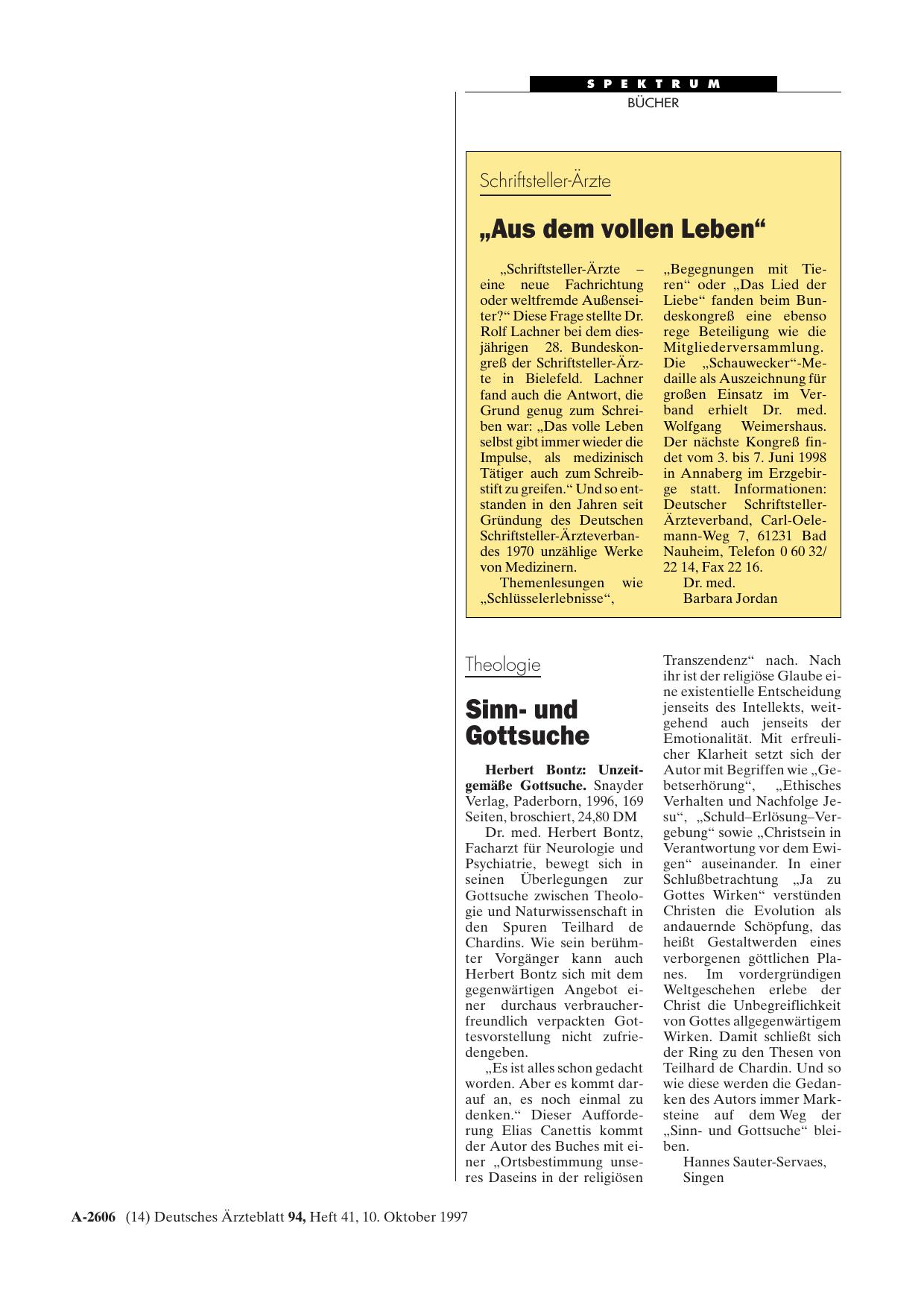 Vorschauseite 1: Schriftsteller-Ärzte: „Aus dem vollen Leben“