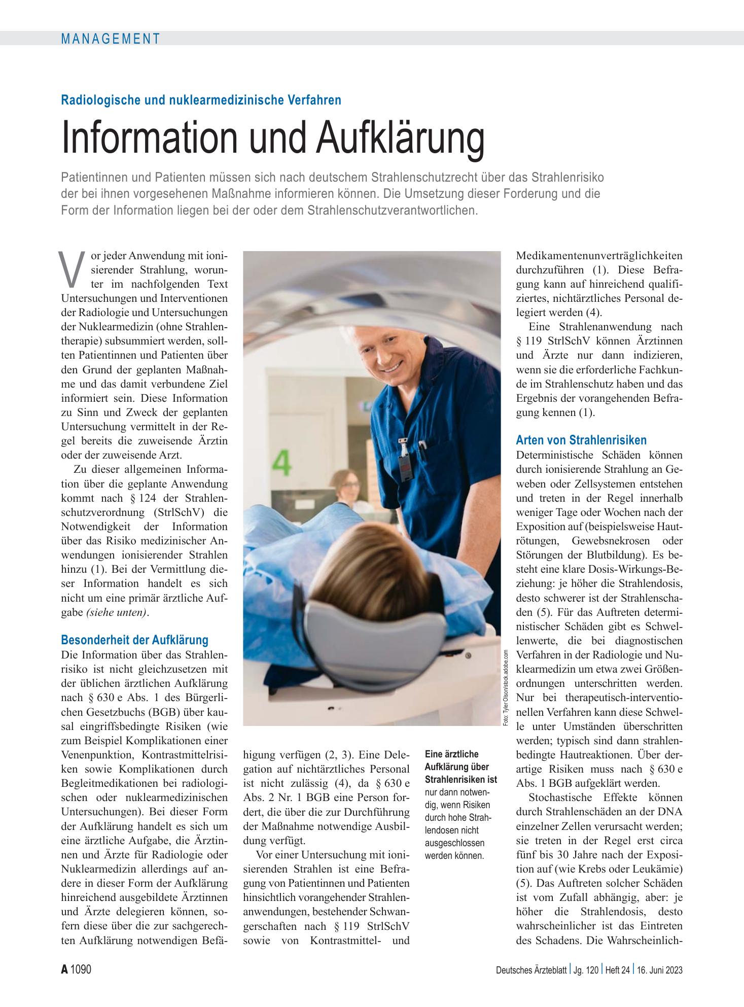 Vorschauseite 1: Radiologische und nuklearmedizinische Verfahren: Information und Aufklärung – Deutsches Ärzteblatt