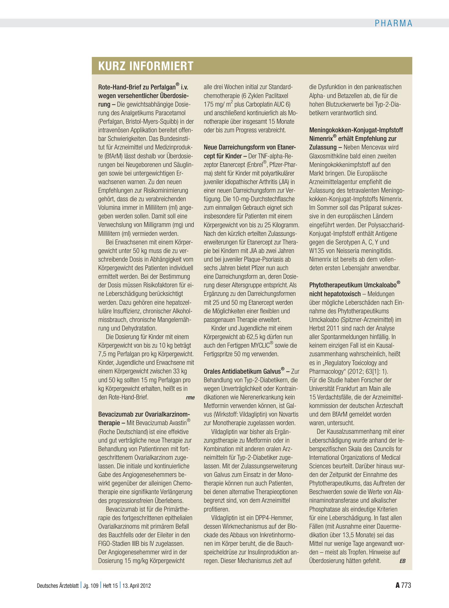 Vorschauseite 1: Kurz informiert – Deutsches Ärzteblatt