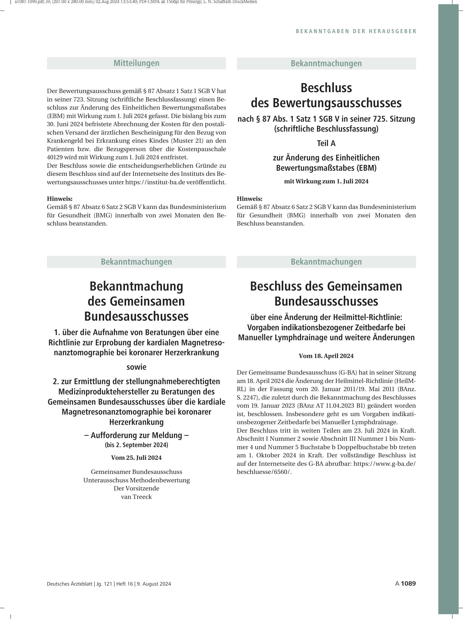 Vorschauseite 1: Mitteilungen – Deutsches Ärzteblatt