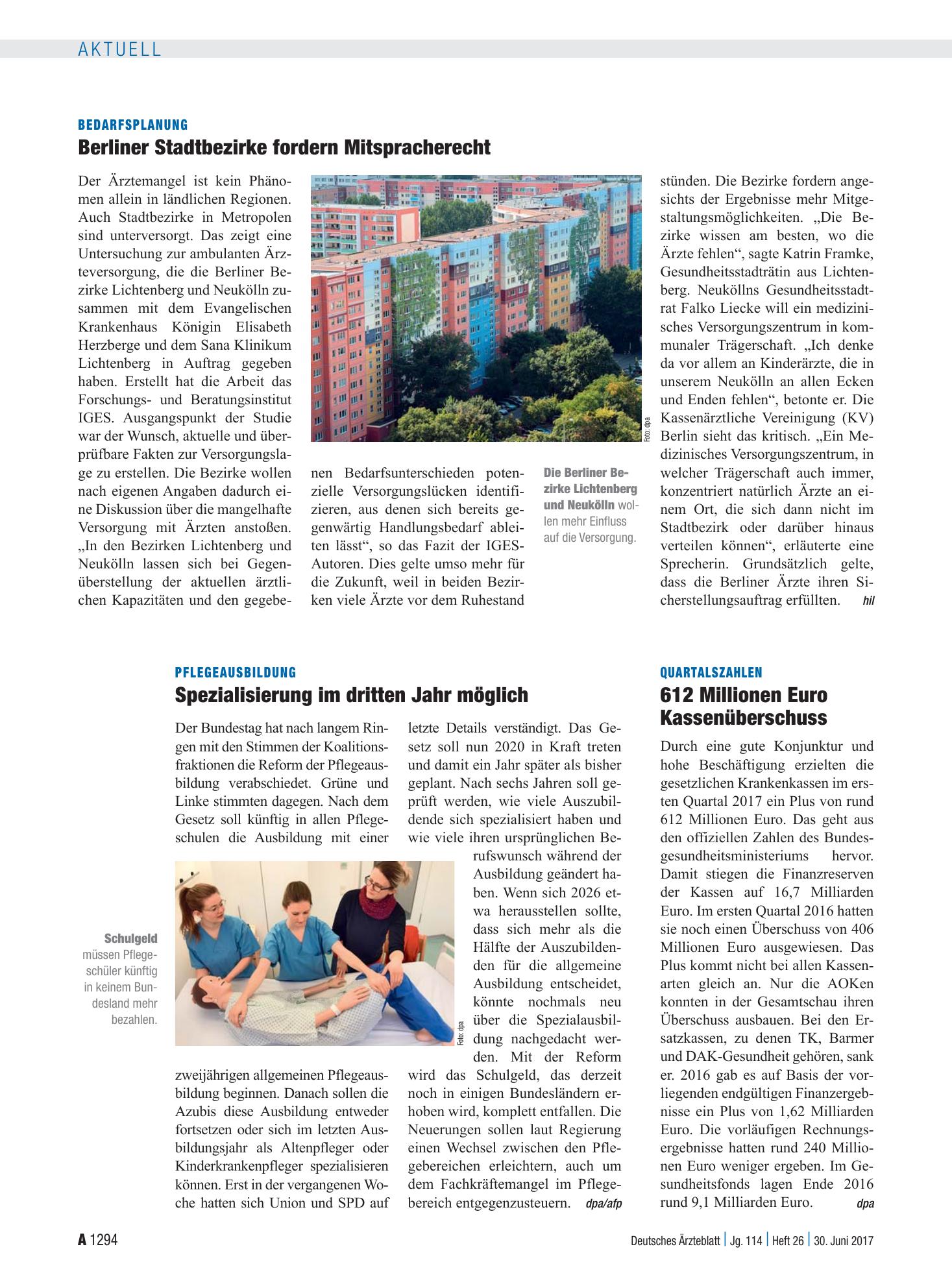 Vorschauseite 1: Quartalszahlen: 612 Millionen Euro Kassenüberschuss – Deutsches Ärzteblatt