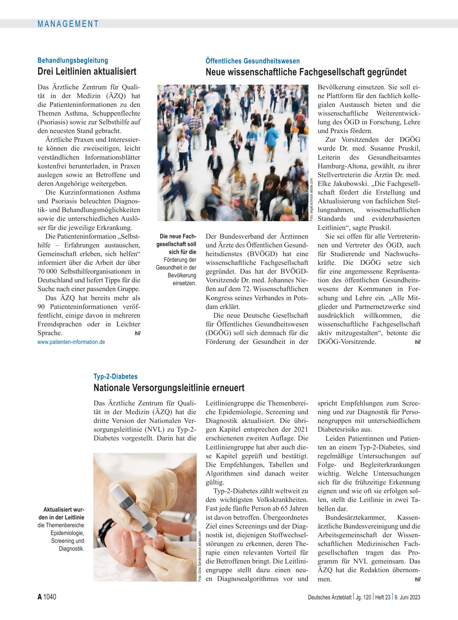 Vorschauseite 1: Typ-2-Diabetes: Nationale Versorgungsleitlinie erneuert – Deutsches Ärzteblatt