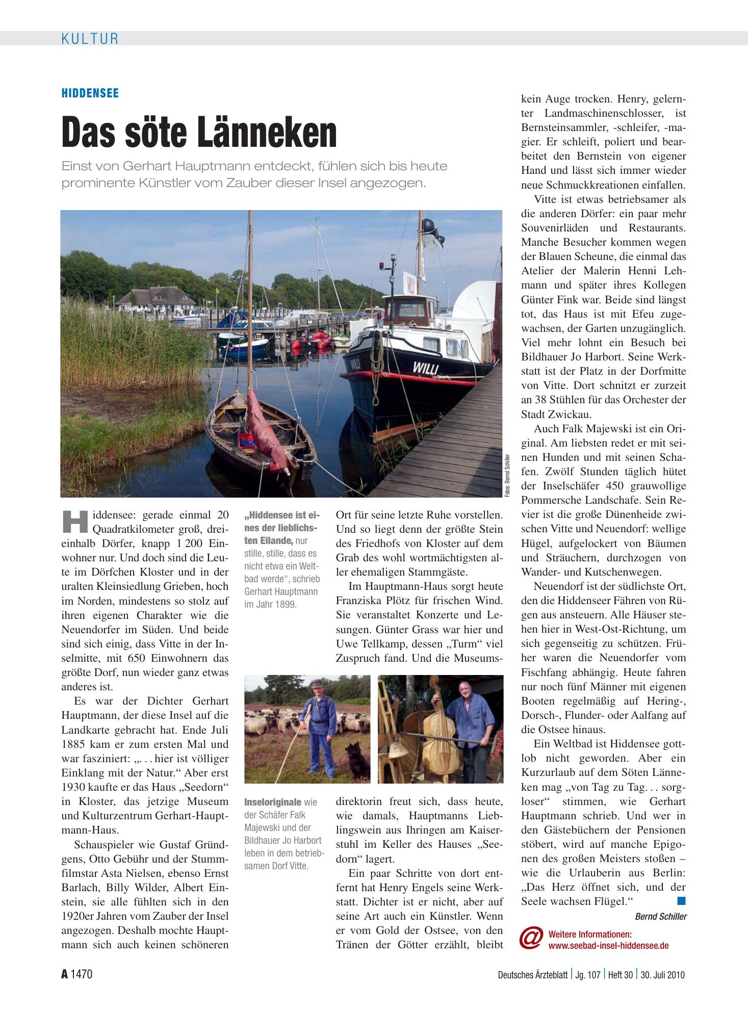 Vorschauseite 1: Hiddensee: Das söte Länneken – Deutsches Ärzteblatt