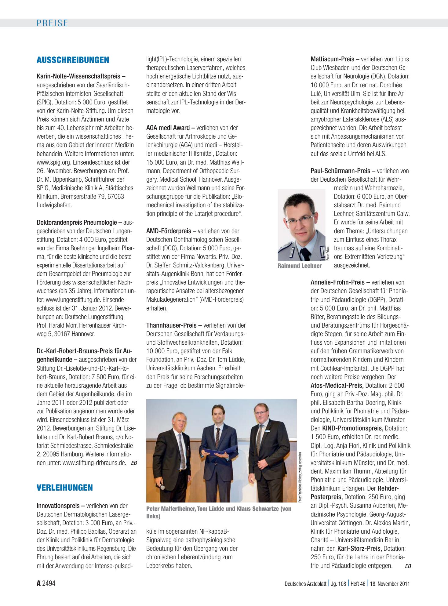 Vorschauseite 1: Verleihungen – Deutsches Ärzteblatt