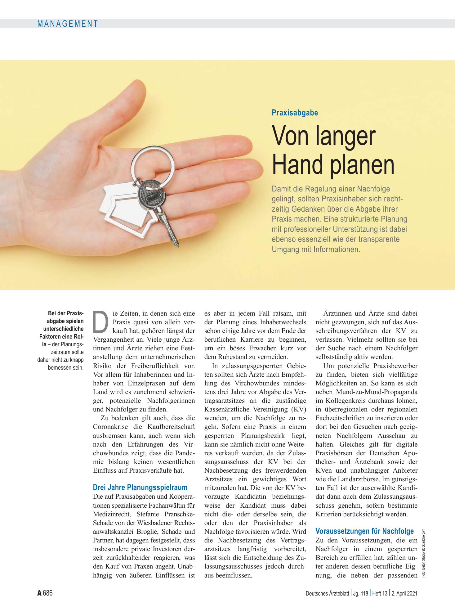 Vorschauseite 1: Praxisabgabe: Von langer Hand planen – Deutsches Ärzteblatt