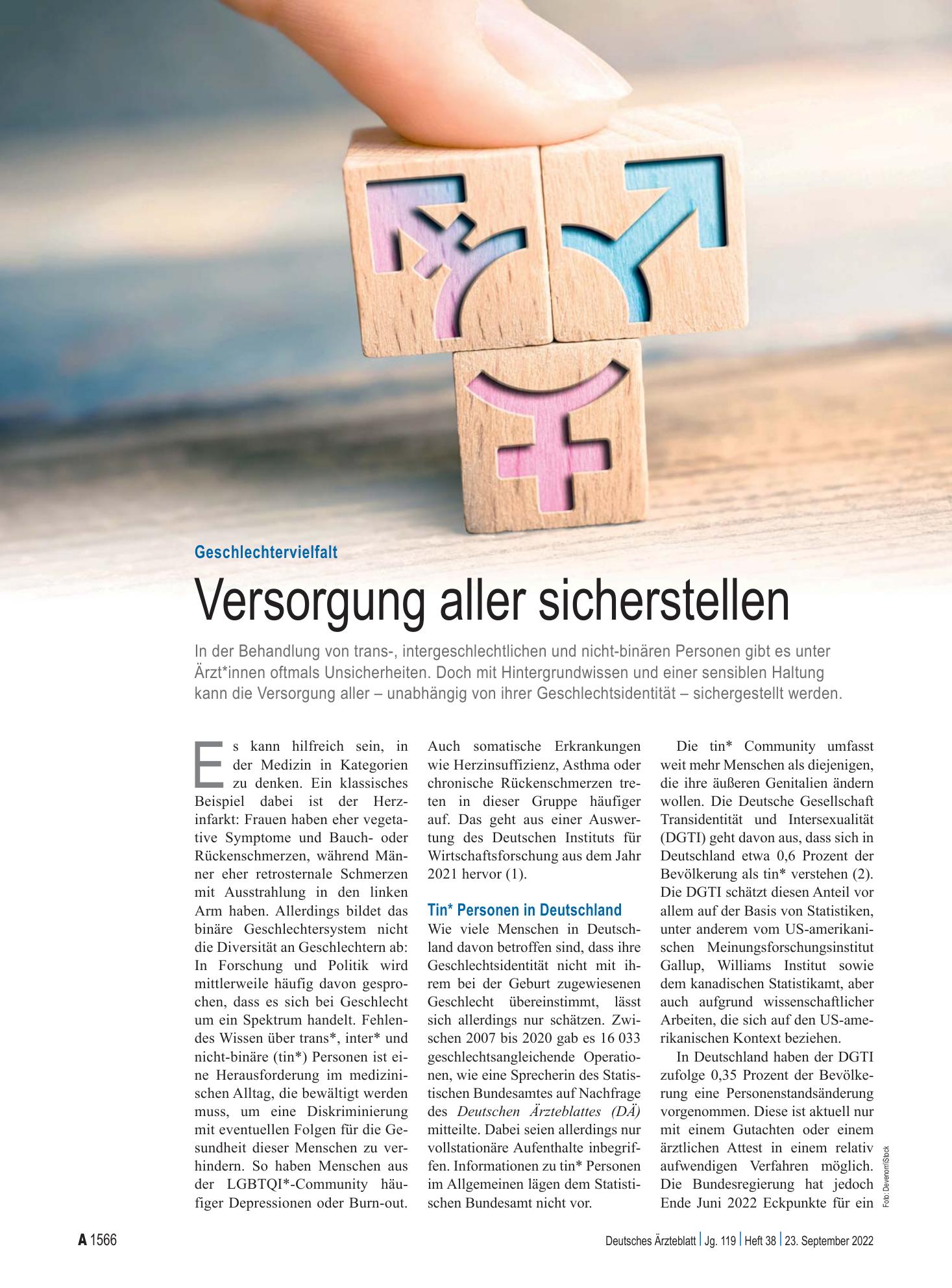 Vorschauseite 1: Geschlechtervielfalt: Versorgung aller sicherstellen – Deutsches Ärzteblatt