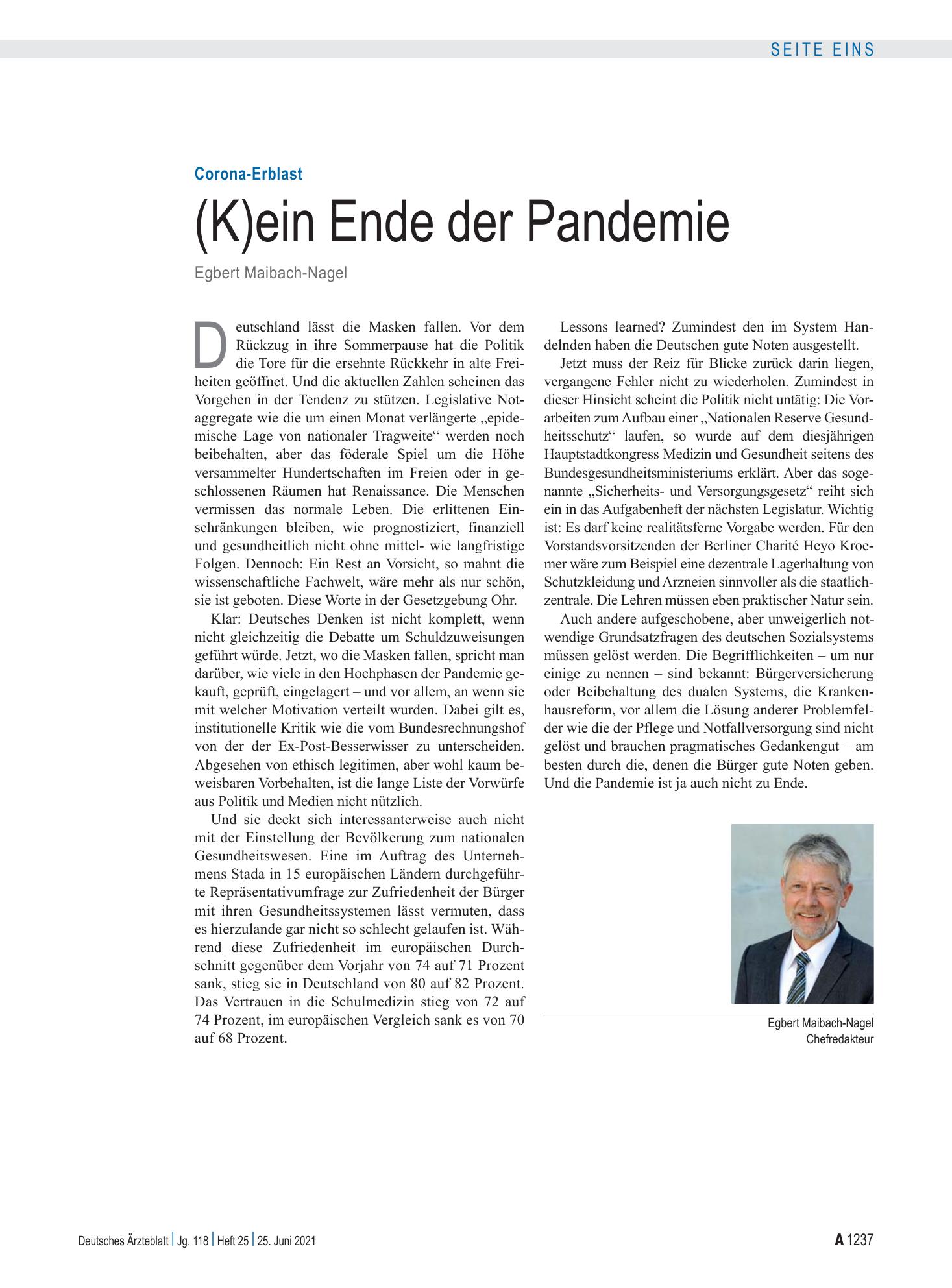 Vorschauseite 1: Corona-Erblast: (K)ein Ende der Pandemie – Deutsches Ärzteblatt