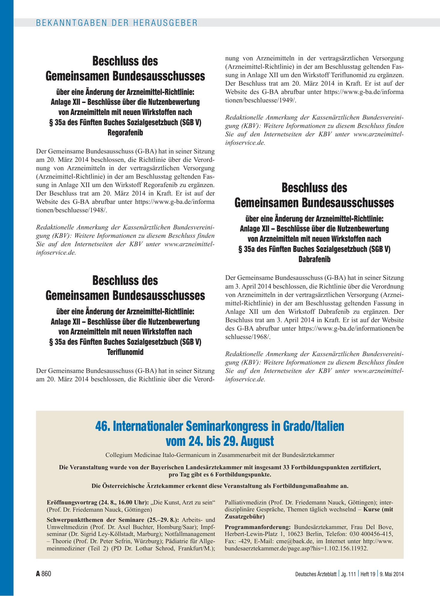 Vorschauseite 1: Beschluss des Gemeinsamen Bundesausschusses über eine Änderung der Arzneimittel-Richtlinie: Anlage XII – Beschlüsse über die Nutzenbewertung von Arzneimitteln mit neuen Wirkstoffe…