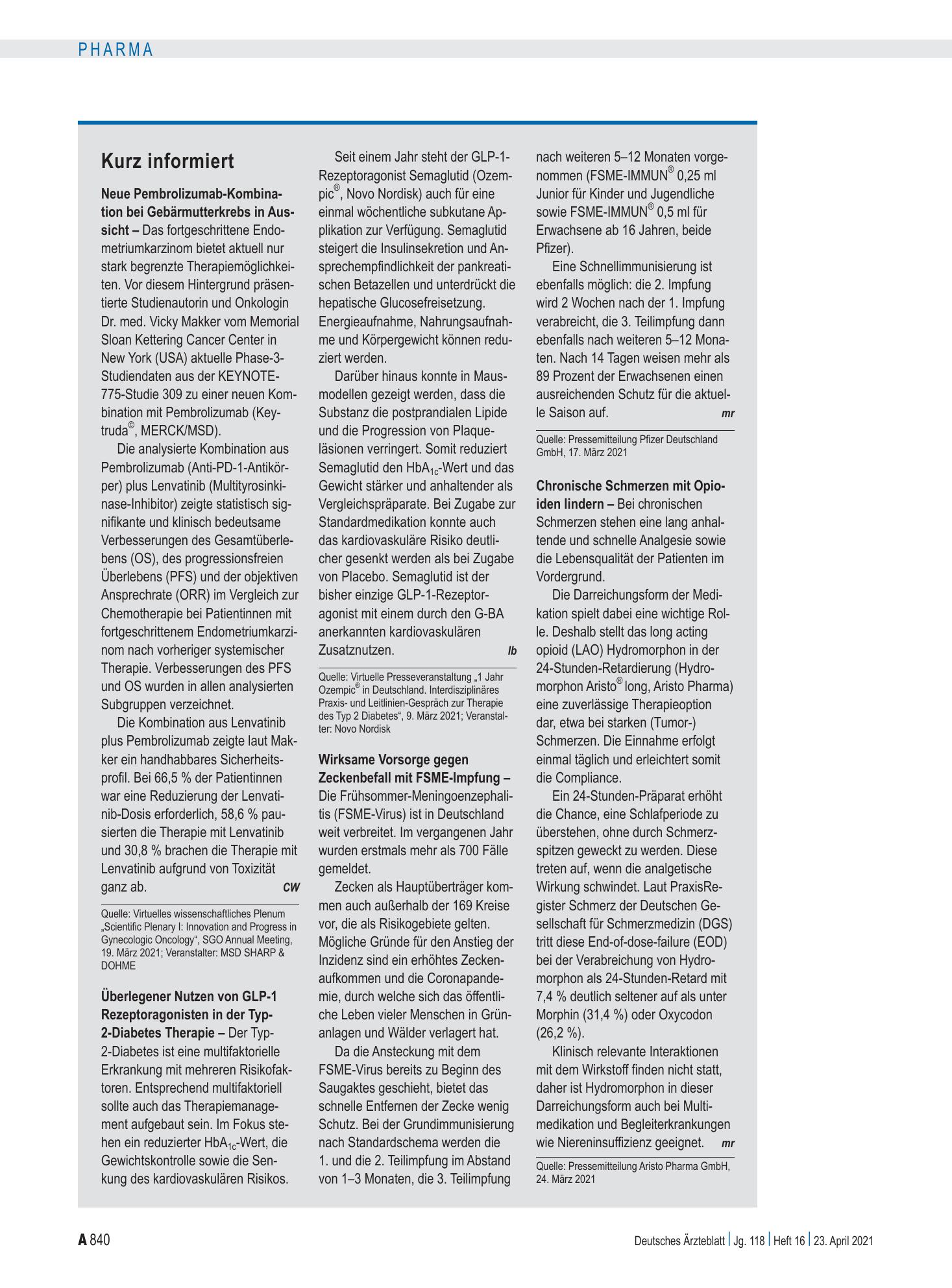 Vorschauseite 1: Kurz informiert – Deutsches Ärzteblatt
