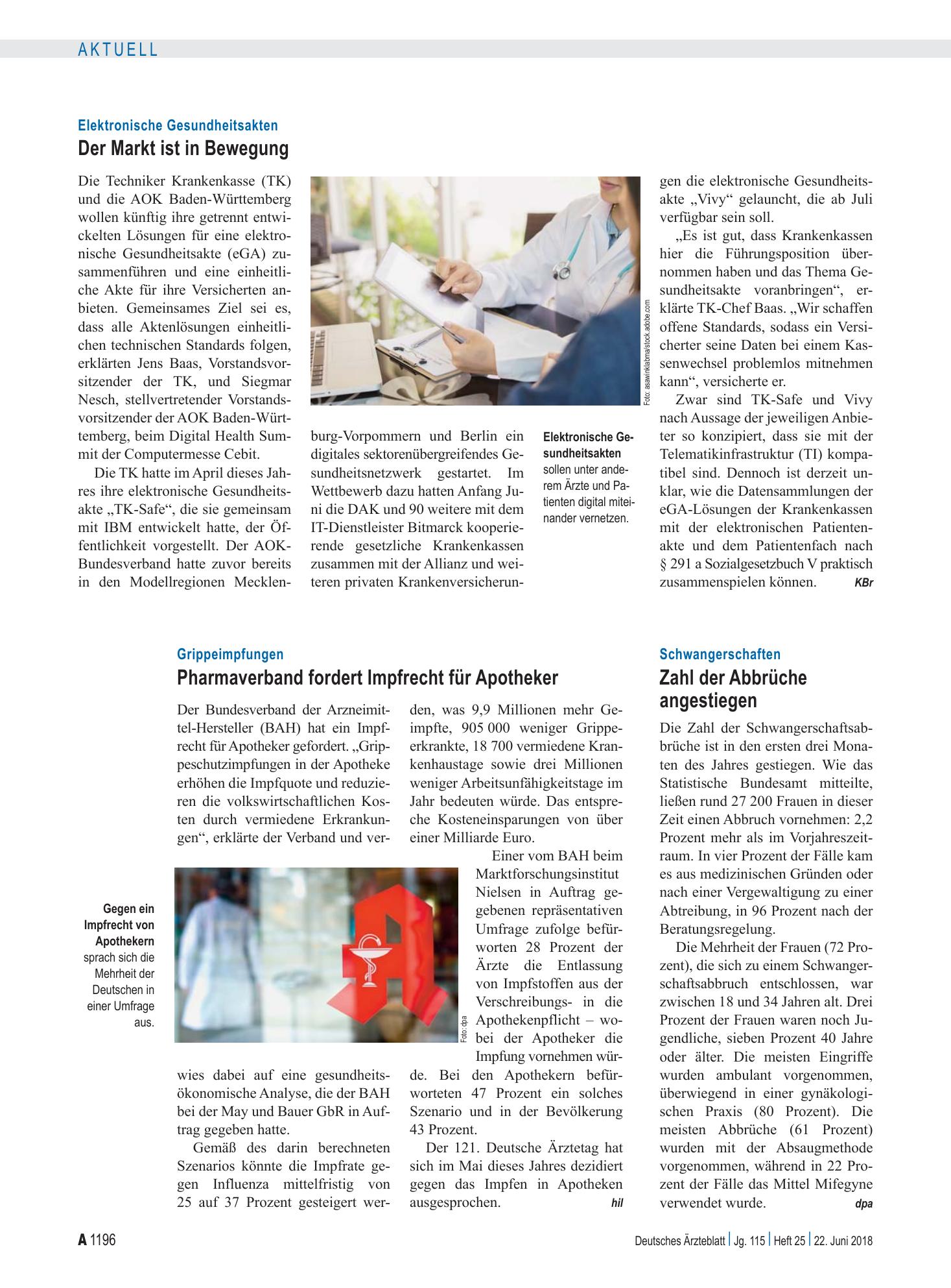 Vorschauseite 1: Elektronische Gesundheitsakten: Der Markt ist in Bewegung – Deutsches Ärzteblatt