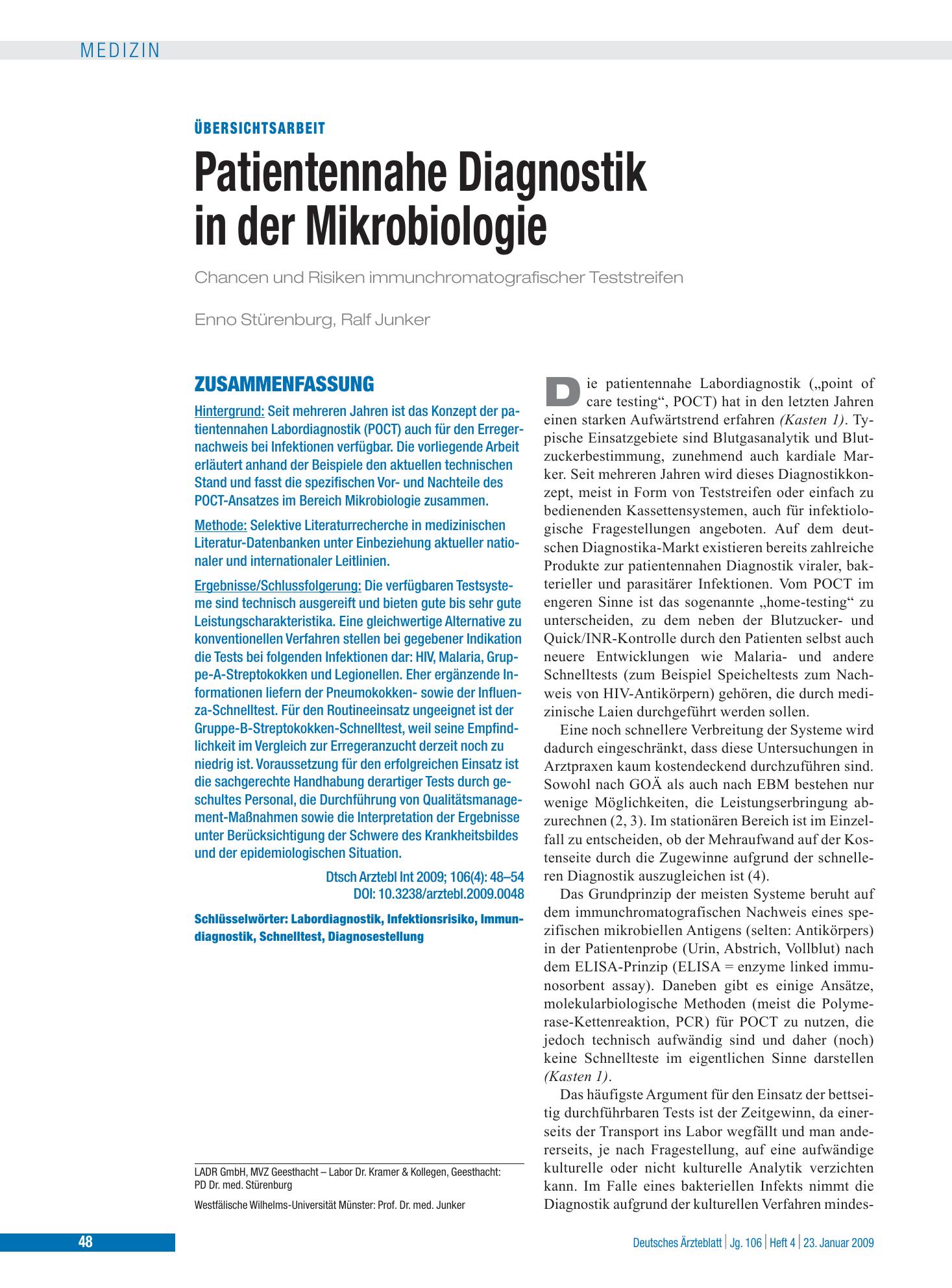 Vorschauseite 1: Patientennahe Diagnostik in der Mikrobiologie – Deutsches Ärzteblatt