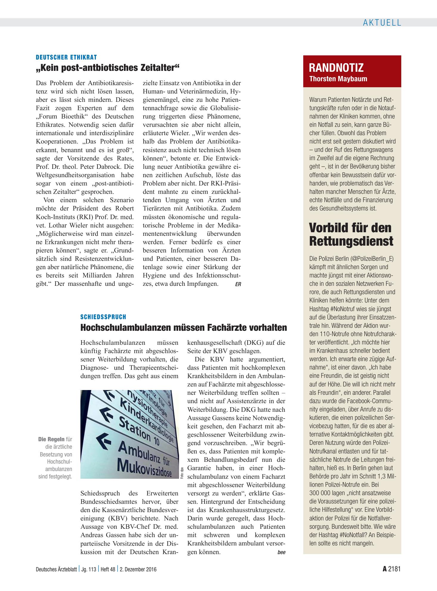 Vorschauseite 1: Randnotiz: Vorbild für den Rettungsdienst – Deutsches Ärzteblatt