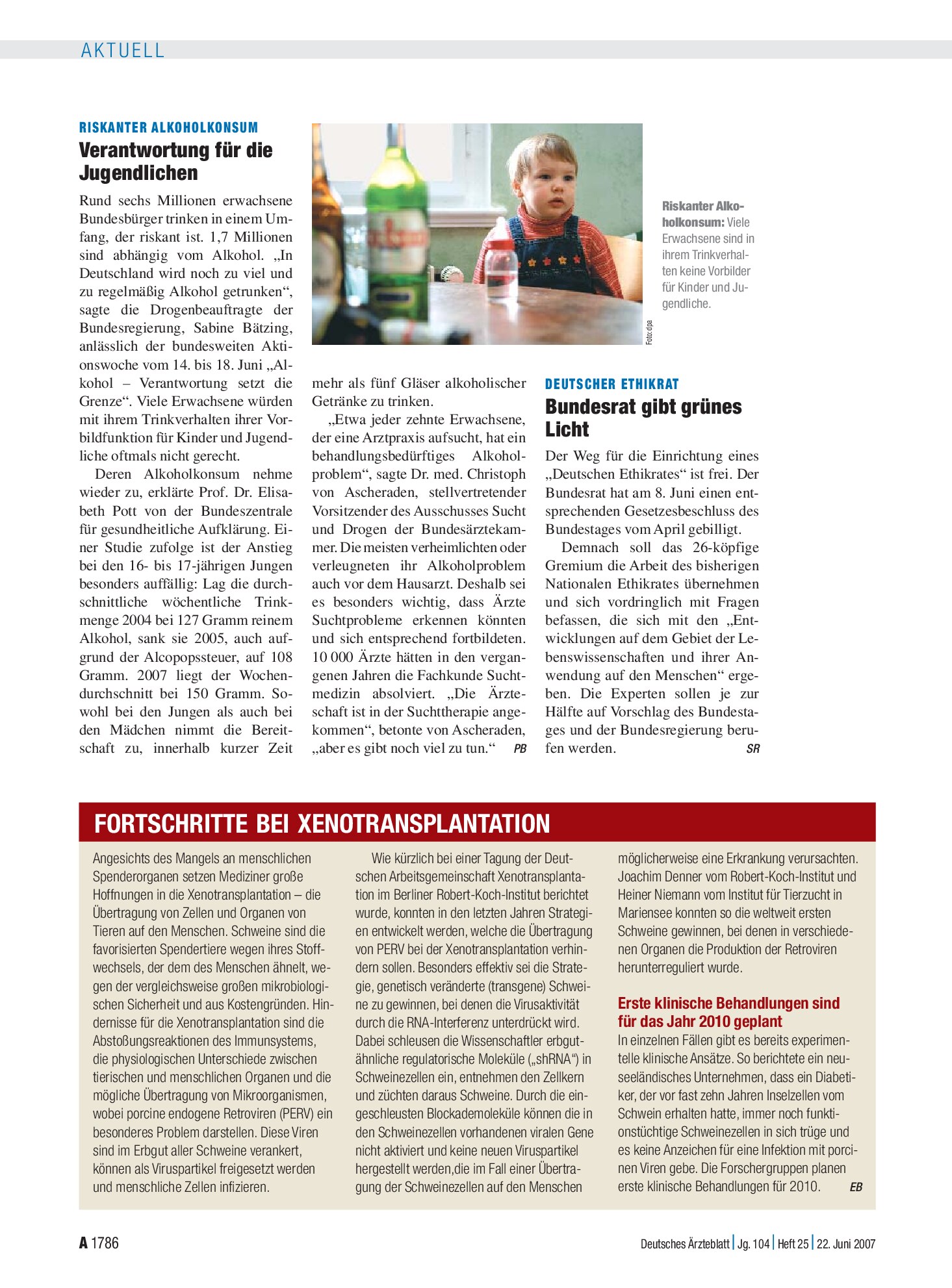 Vorschauseite 1: Fortschritte bei Xenotransplantation – Deutsches Ärzteblatt
