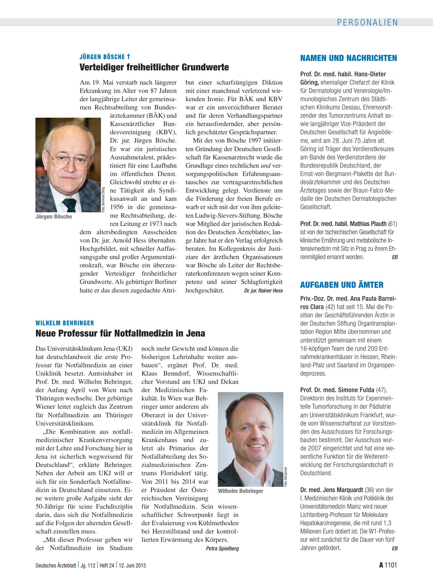 Vorschauseite 1: Aufgaben und Ämter – Deutsches Ärzteblatt