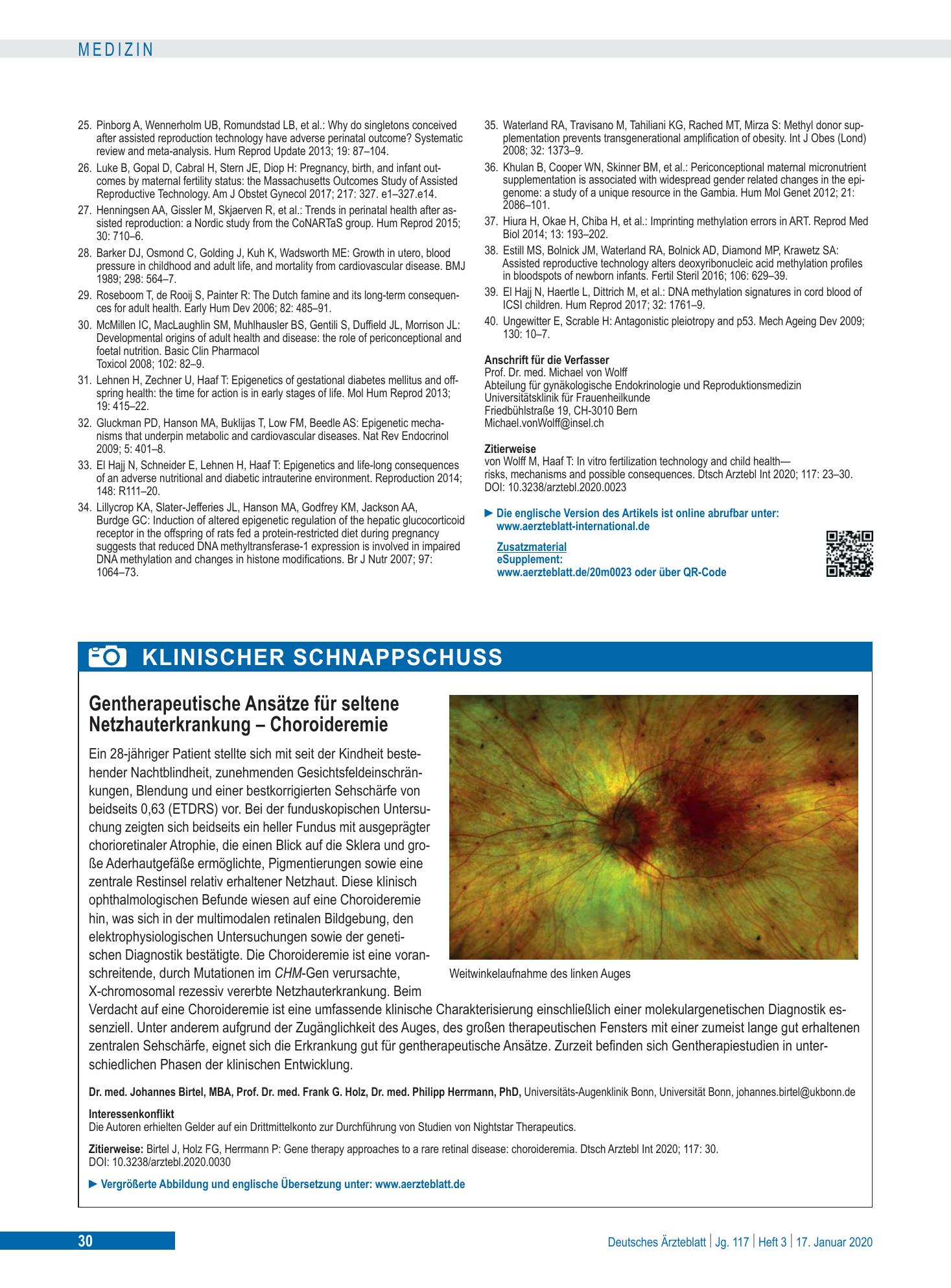 Vorschauseite 1: Gentherapeutische Ansätze für seltene Netzhauterkrankung – Choroideremie – Deutsches Ärzteblatt