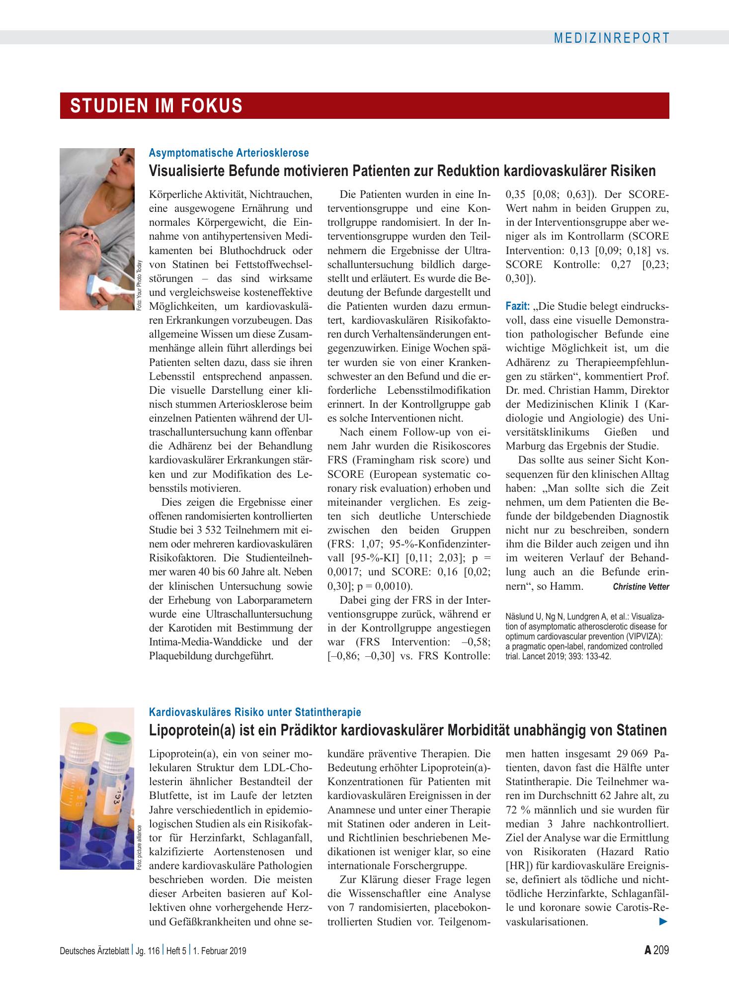 Vorschauseite 1: Kardiovaskuläres Risiko unter Statintherapie: Lipoprotein(a) ist ein Prädiktor kardiovaskulärer Morbidität unabhängig von Statinen – Deutsches Ärzteblatt
