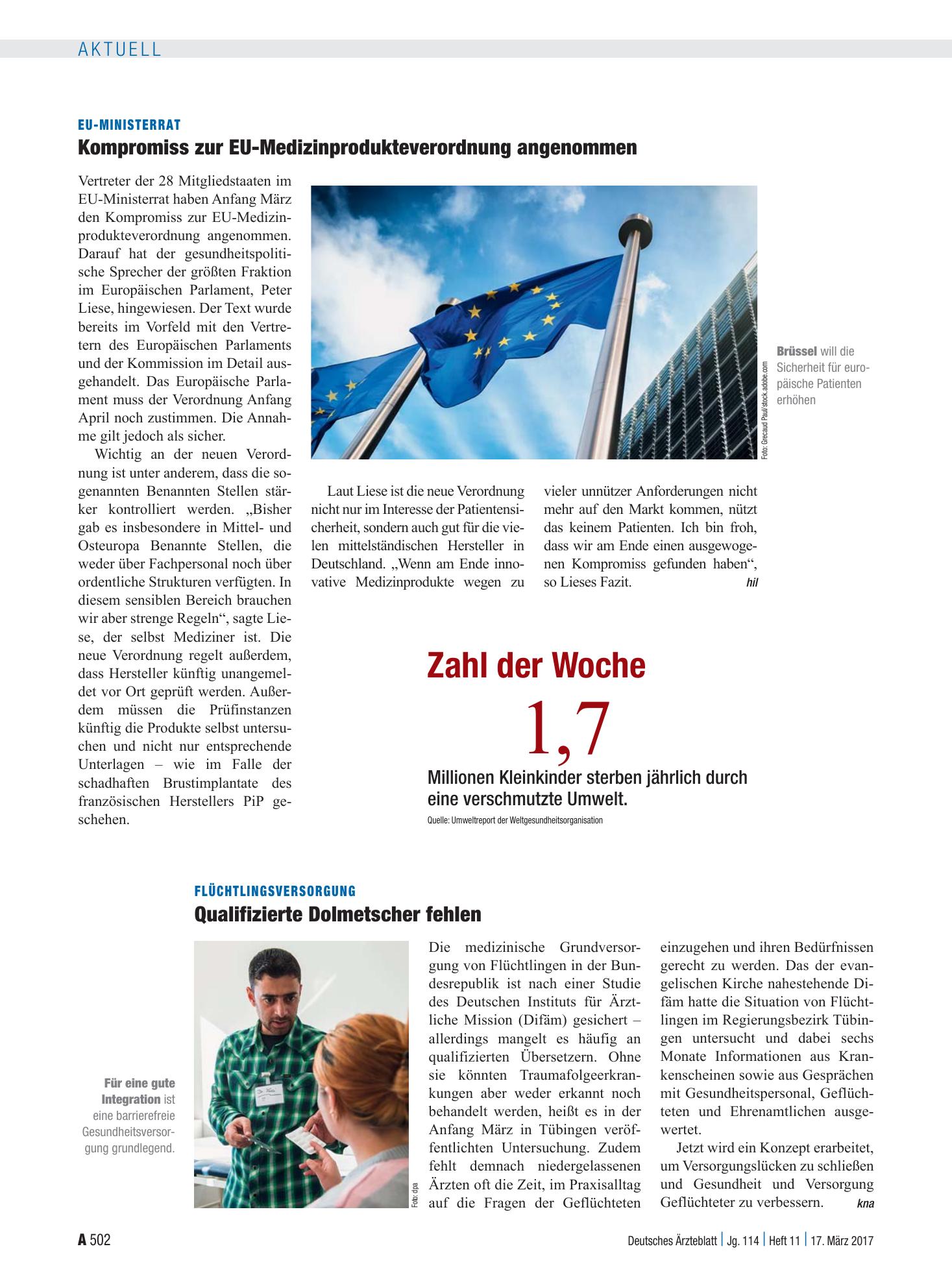 Vorschauseite 1: Zahl der Woche 1 ,7 – Deutsches Ärzteblatt