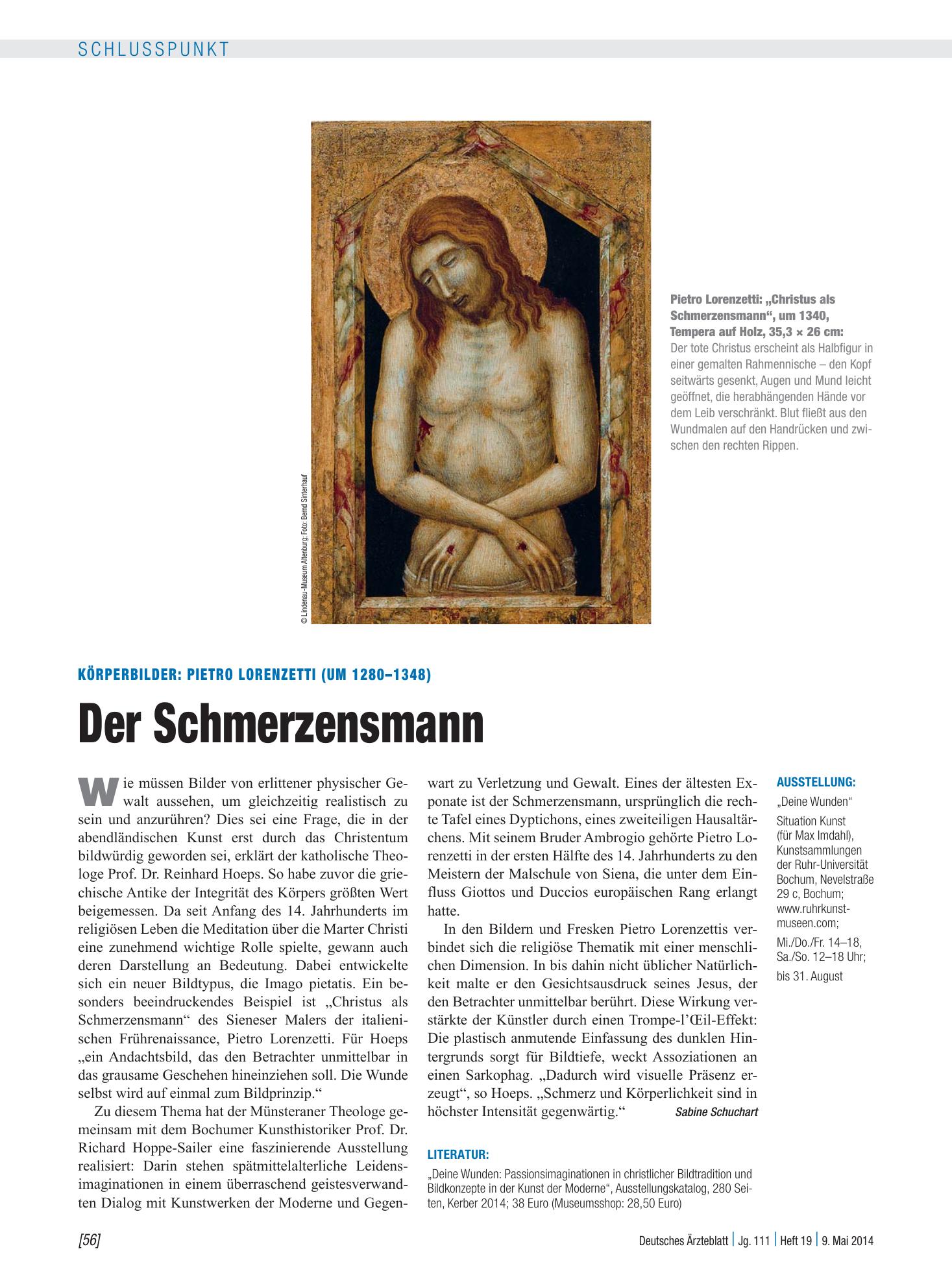 Vorschauseite 1: Körperbilder: Pietro Lorenzetti (um 1280–1348) – Der Schmerzensmann – Deutsches Ärzteblatt