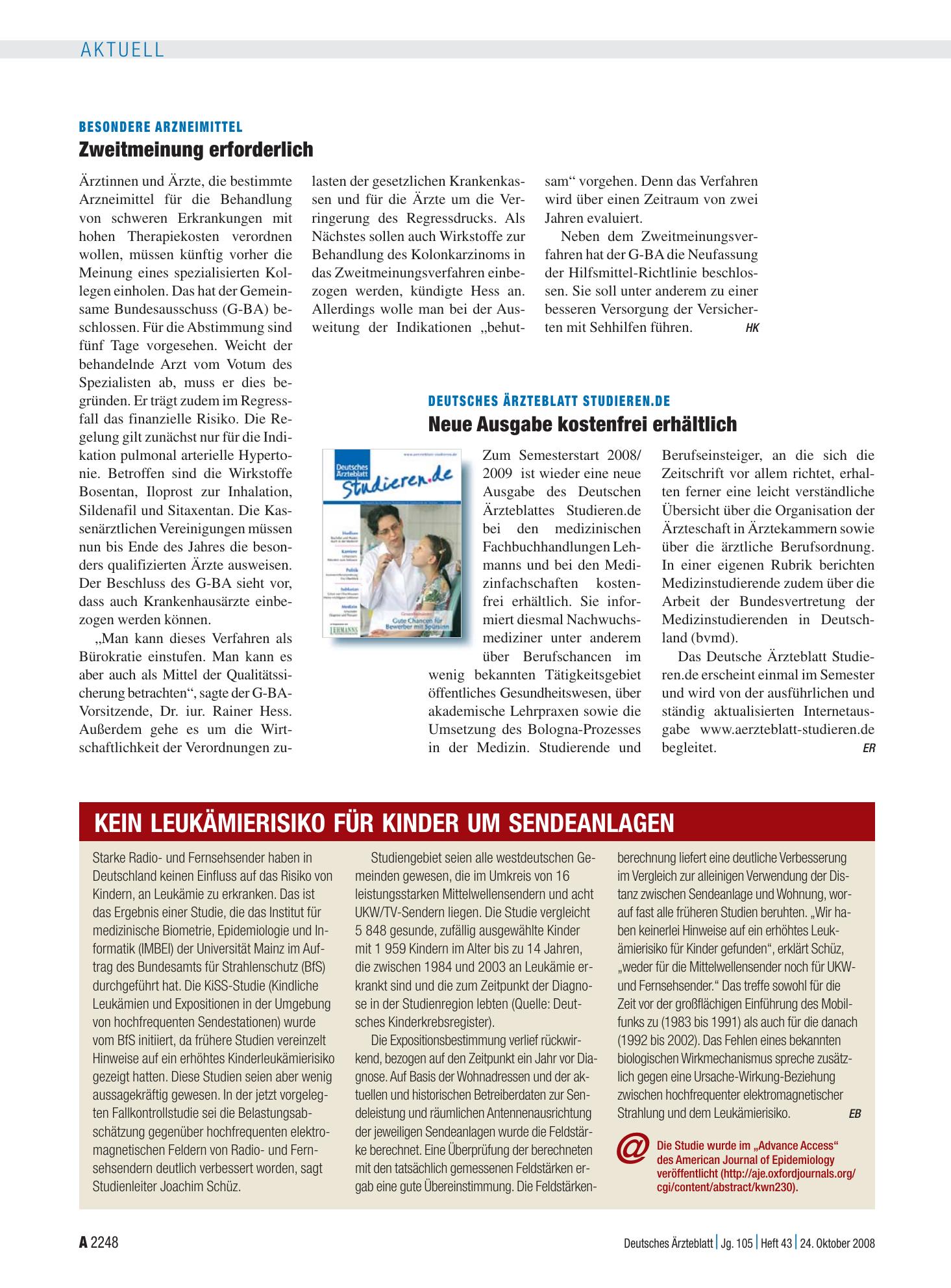 Vorschauseite 1: Besondere Arzneimittel: Zweitmeinung erforderlich – Deutsches Ärzteblatt