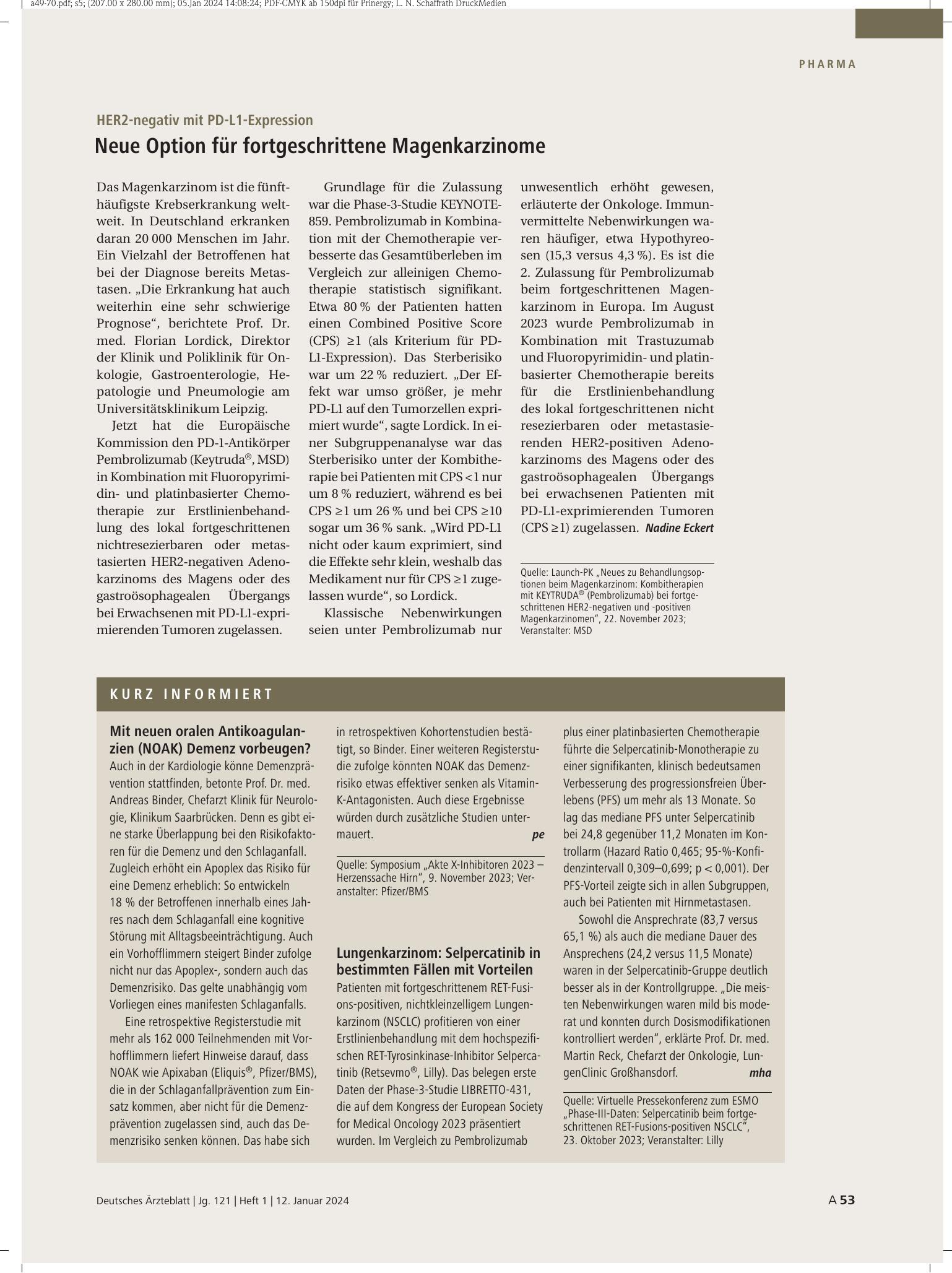 Vorschauseite 1: Kurz informiert – Deutsches Ärzteblatt