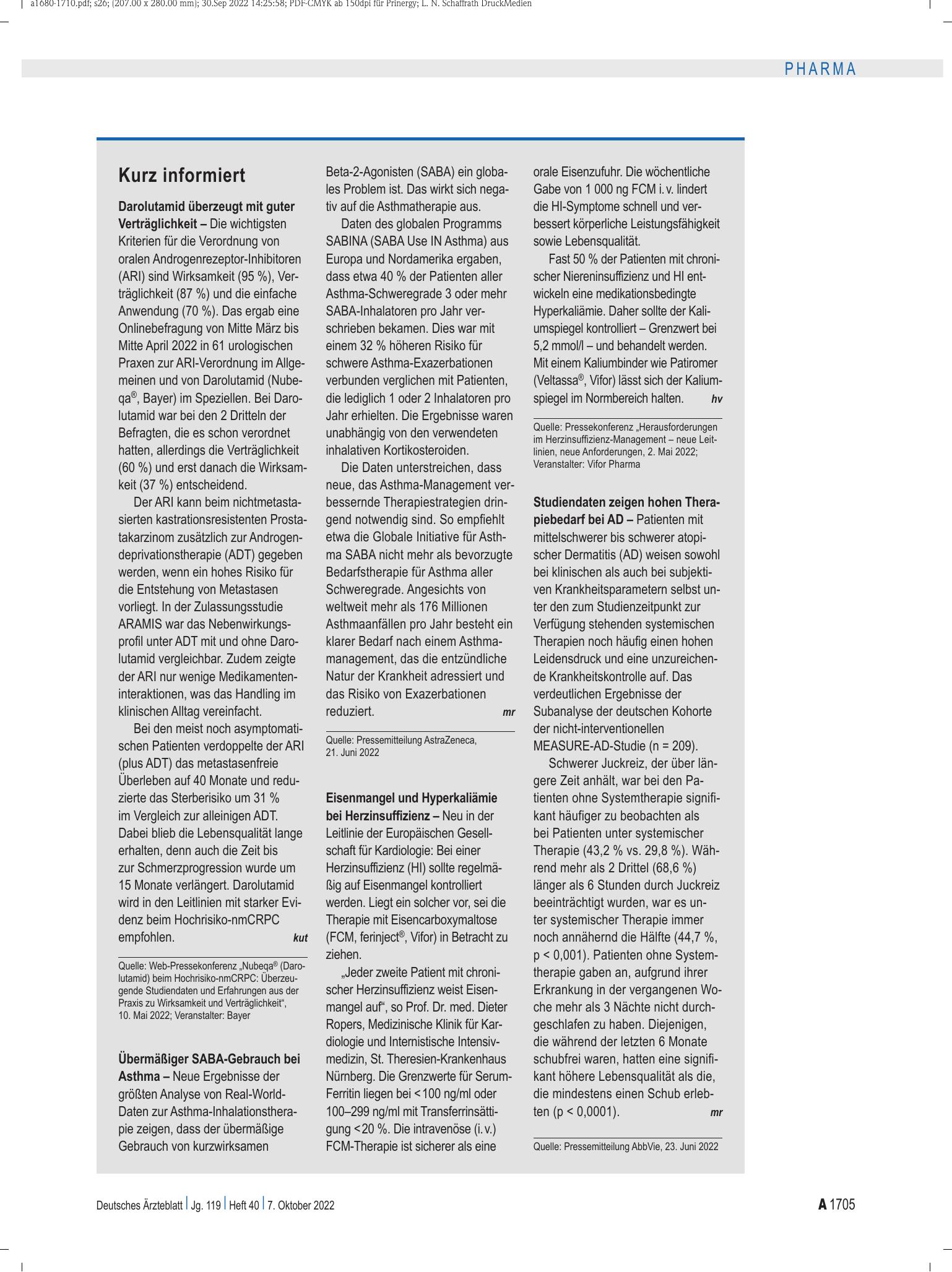 Vorschauseite 1: Kurz informiert – Deutsches Ärzteblatt