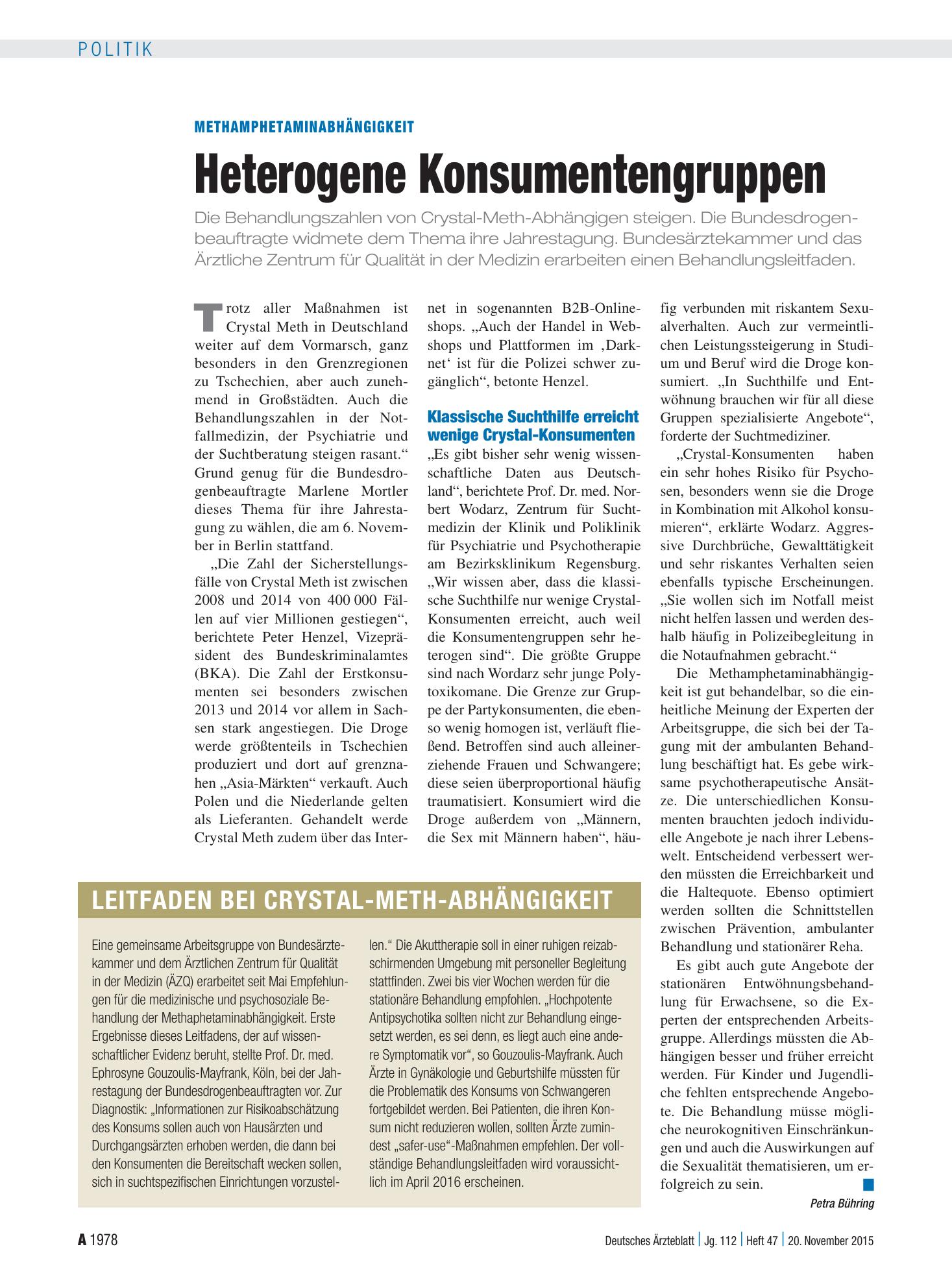 Vorschauseite 1: Methamphetaminabhängigkeit: Heterogene Konsumentengruppen – Deutsches Ärzteblatt