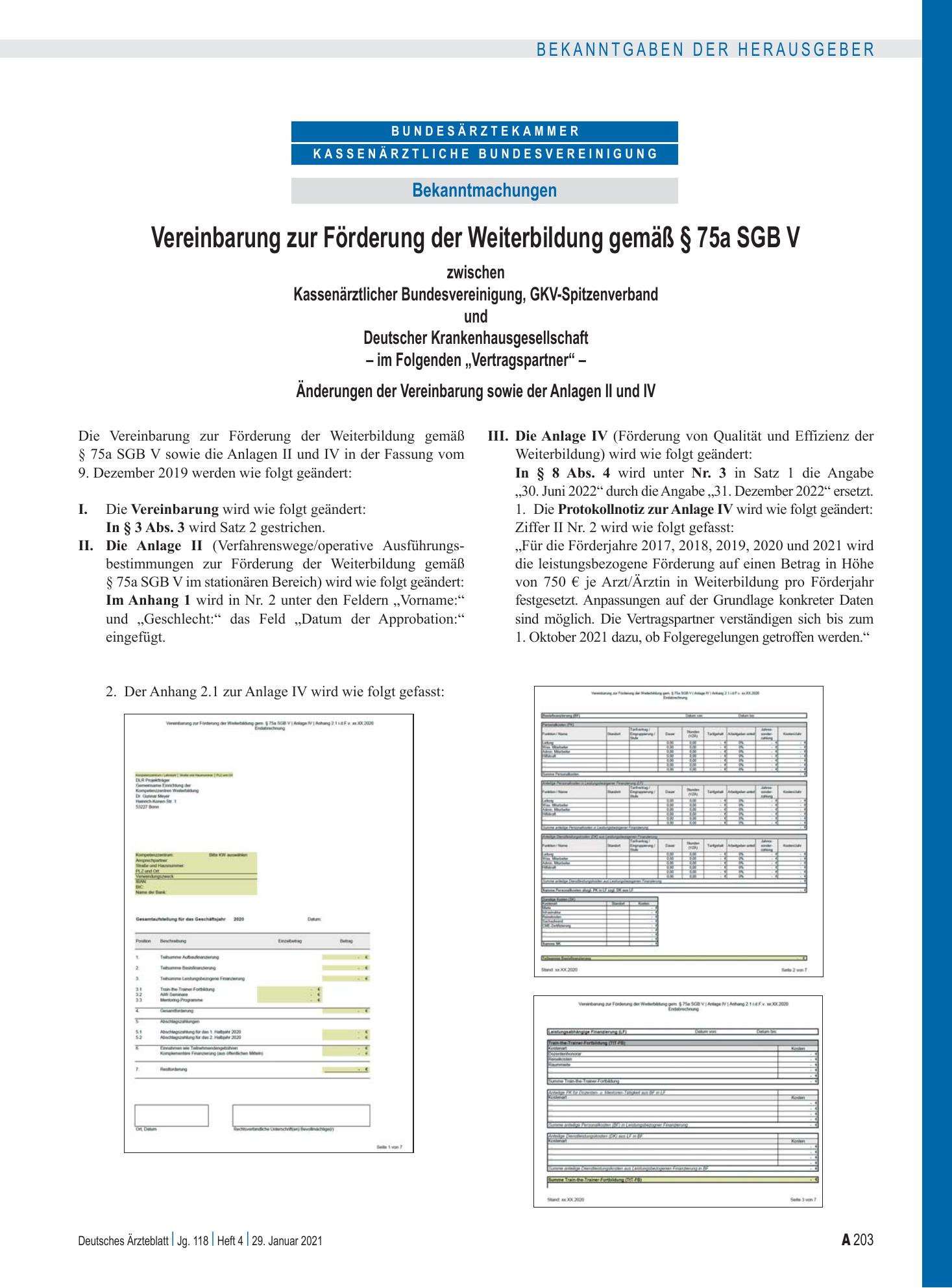 Vorschauseite 1: Vereinbarung zur Förderung der Weiterbildung gemäß § 75a SGB V zwischen Kassenärztlicher Bundesvereinigung, GKV-Spitzenverband und Deutscher Krankenhausgesellschaft – im Folgenden…