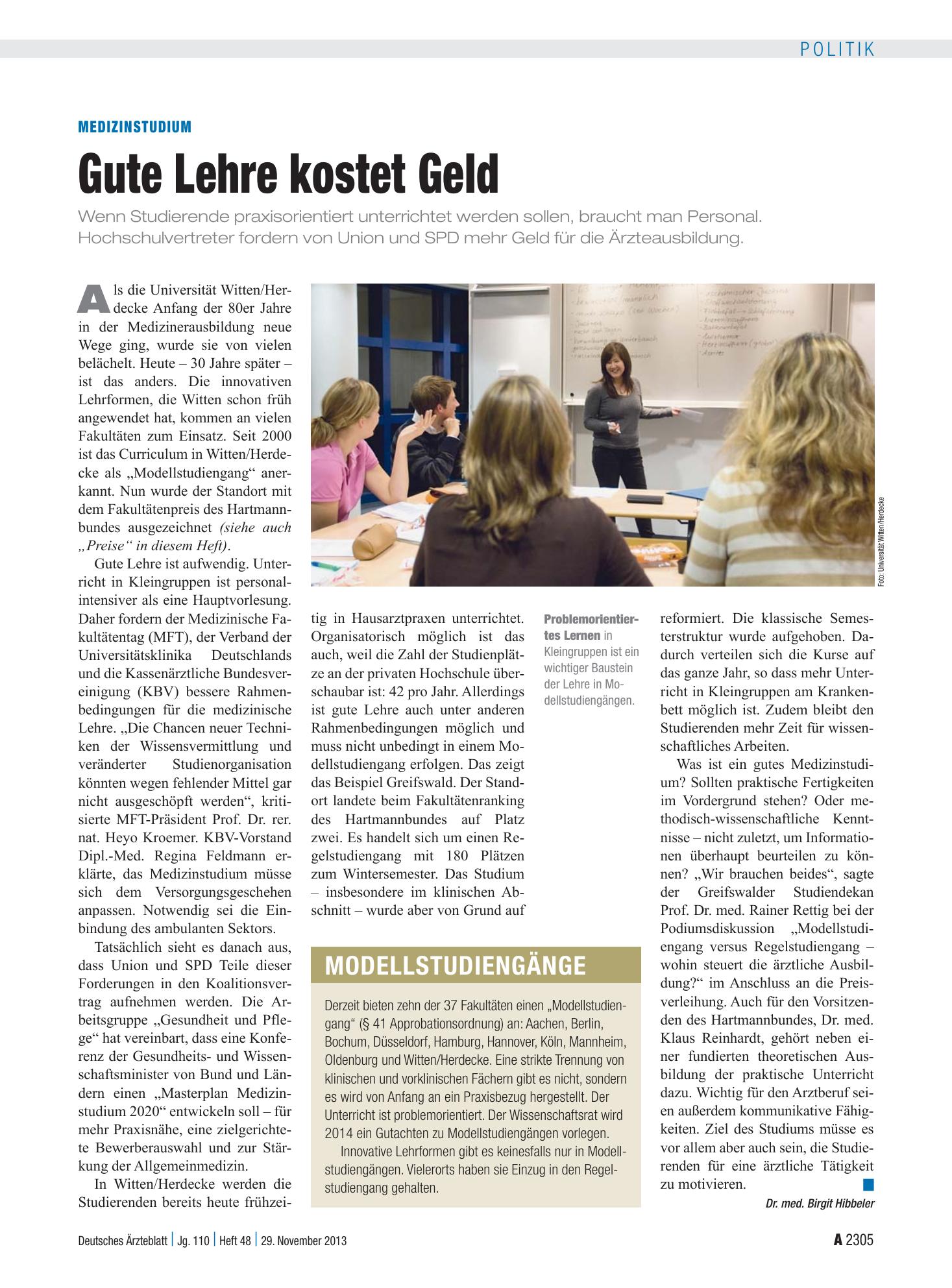 Vorschauseite 1: Medizinstudium: Gute Lehre kostet Geld – Deutsches Ärzteblatt
