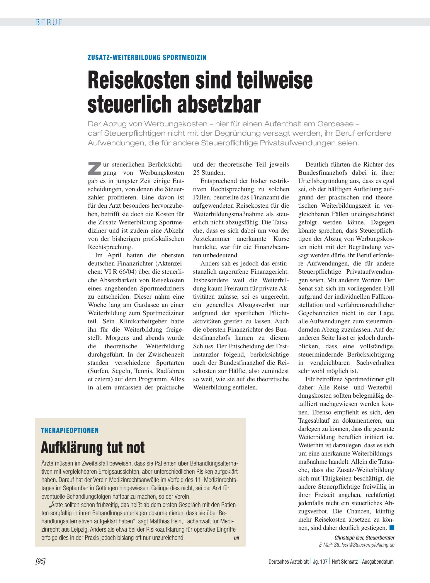 Vorschauseite 1: Therapieoptionen Aufklärung tut not – Deutsches Ärzteblatt