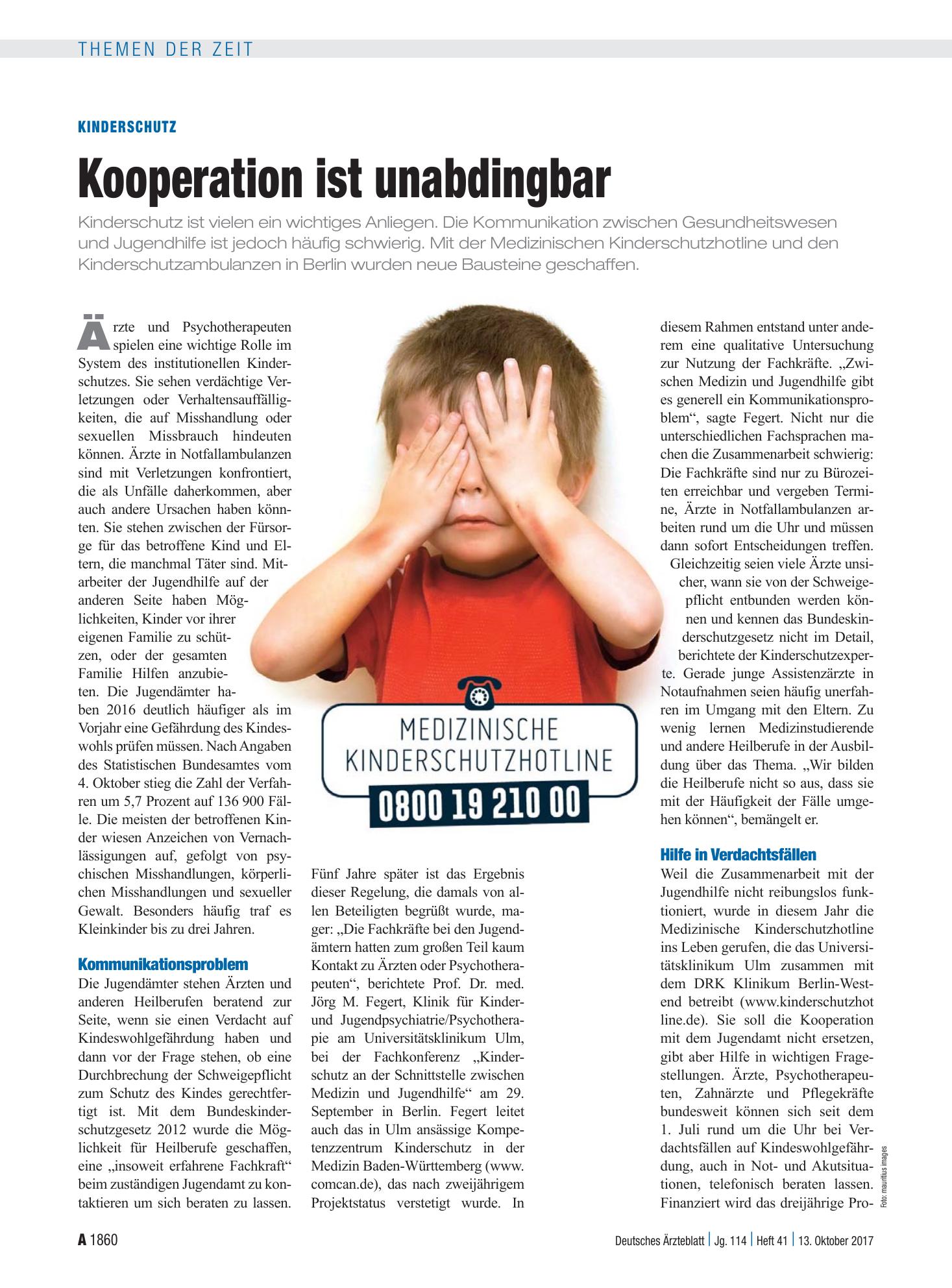 Vorschauseite 1: Kinderschutz: Kooperation ist unabdingbar – Deutsches Ärzteblatt