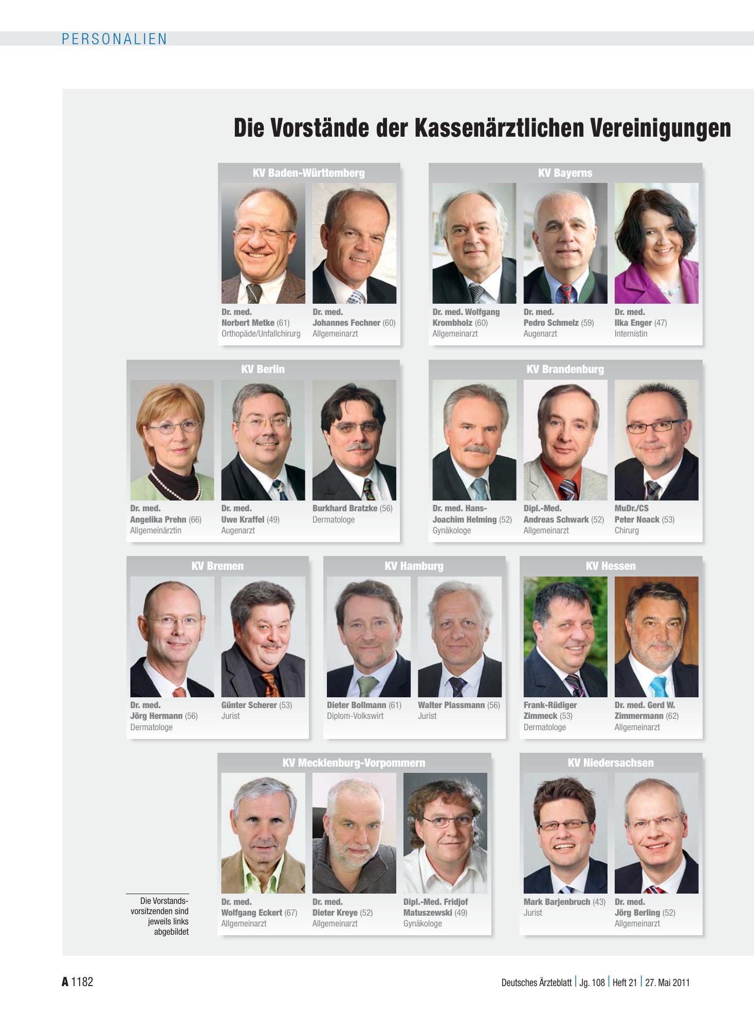 Vorschauseite 1: Die Vorstände der Kassenärztlichen Vereinigungen in der Amtsperiode 2011–2016 – Deutsches Ärzteblatt