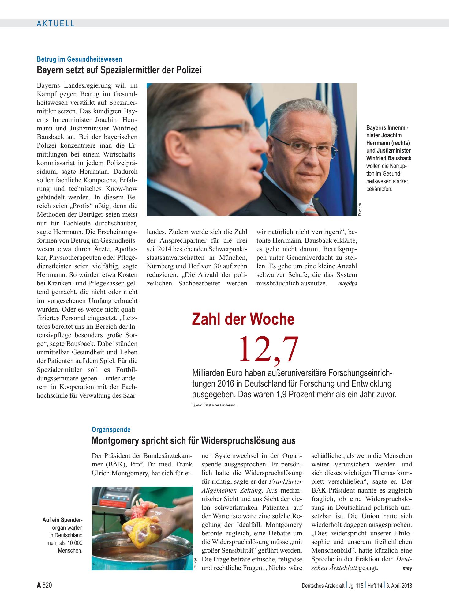 Vorschauseite 1: Zahl der Woche 12,7 – Deutsches Ärzteblatt