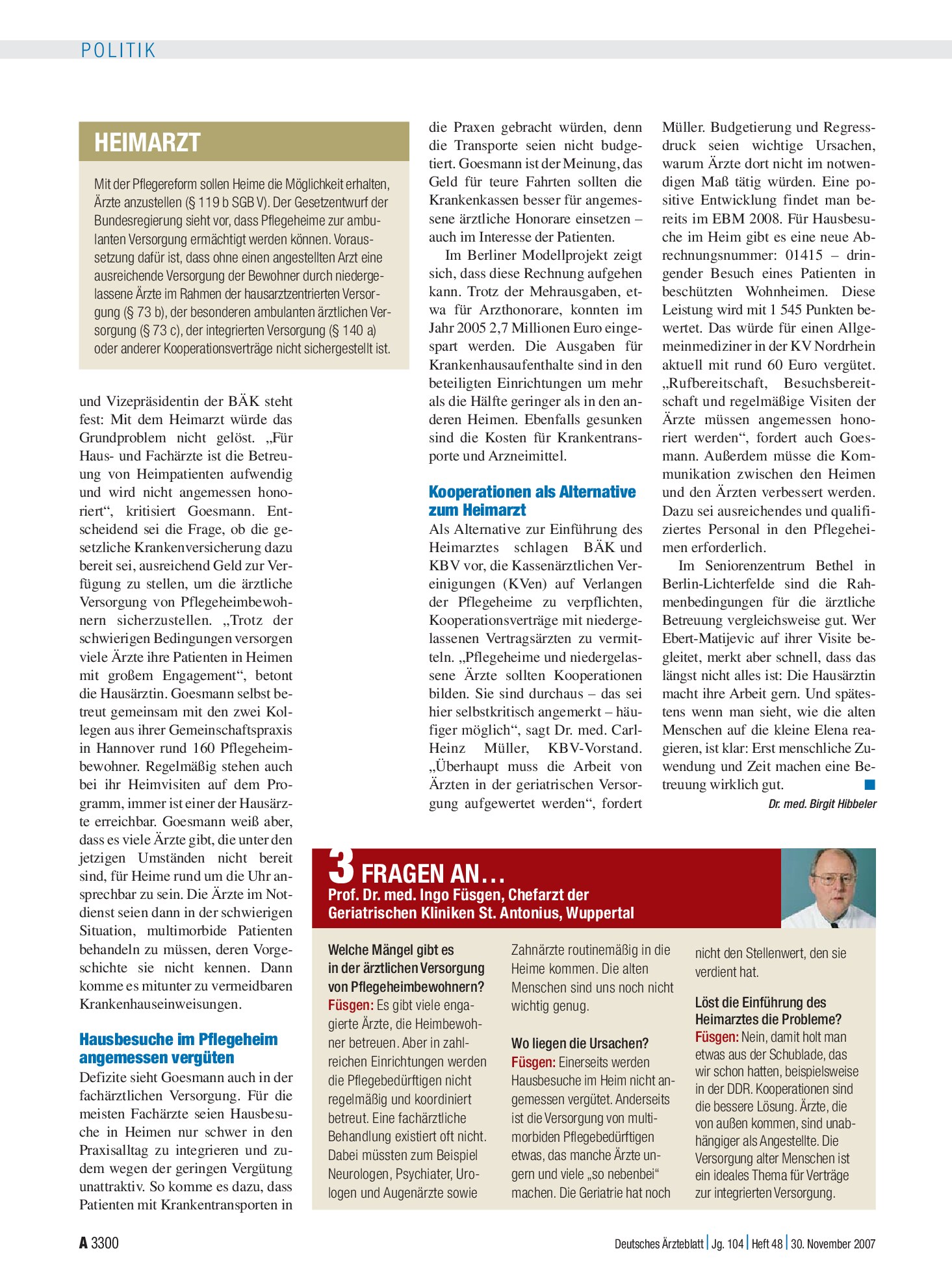 Vorschauseite 1: 3 Fragen an… Prof. Dr. med. Ingo Füsgen, Chefarzt der Geriatrischen Kliniken St. Antonius, Wuppertal – Deutsches Ärzteblatt
