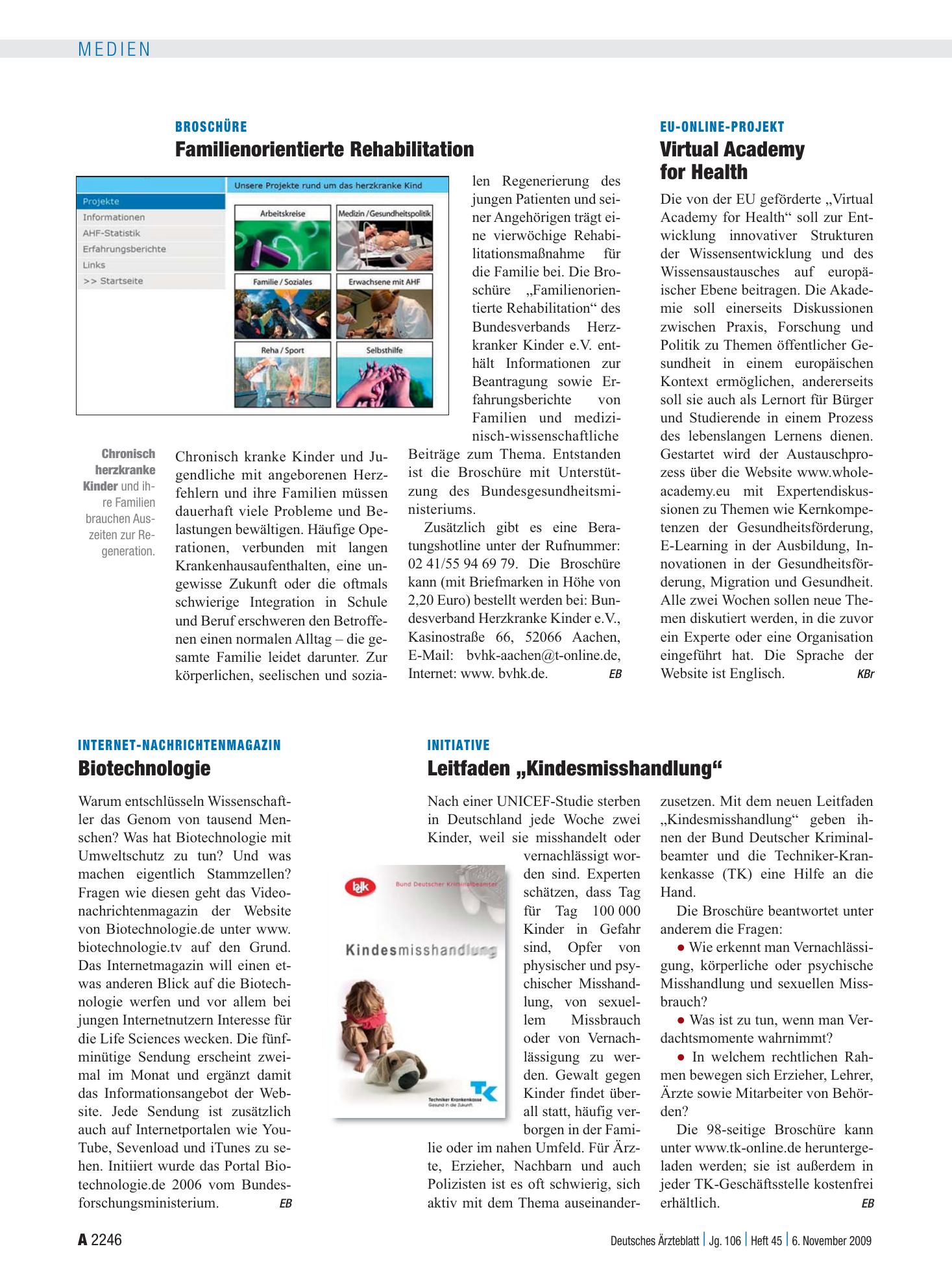 Vorschauseite 1: Initiative: Leitfaden „Kindesmisshandlung“ – Deutsches Ärzteblatt