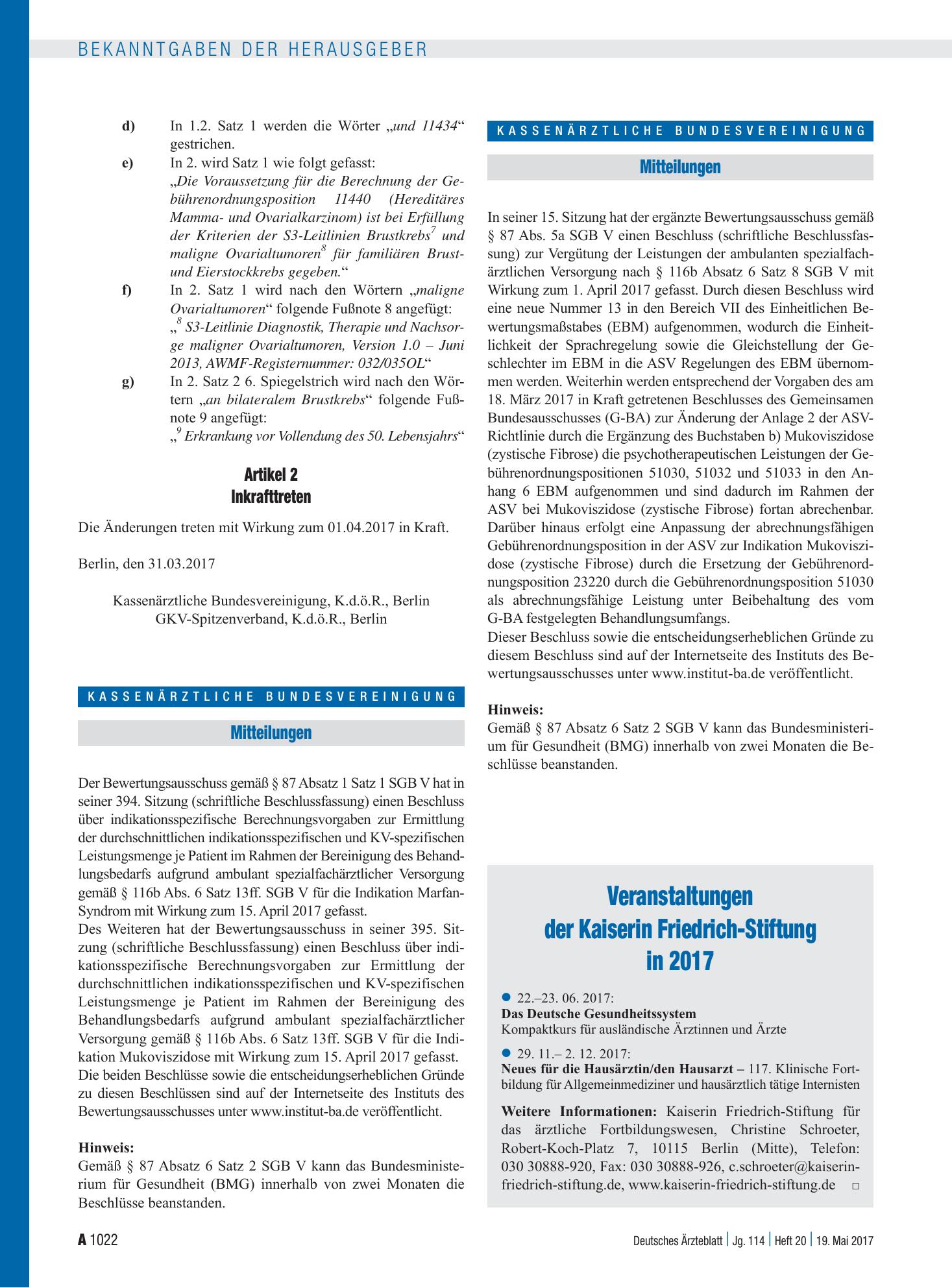 Vorschauseite 1: Mitteilungen – Deutsches Ärzteblatt