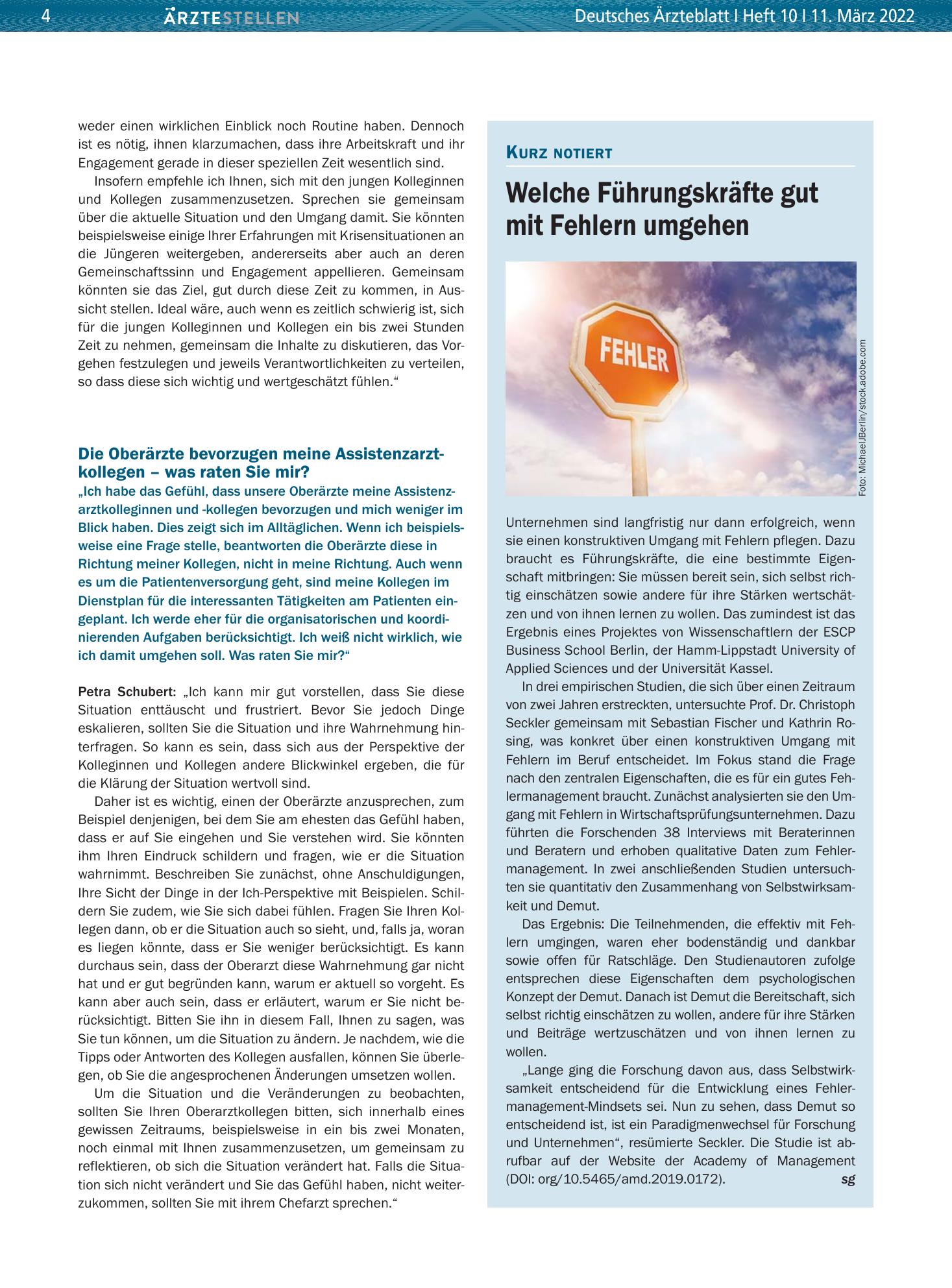 Vorschauseite 1: Welche Führungskräfte gut mit Fehlern umgehen – Deutsches Ärzteblatt