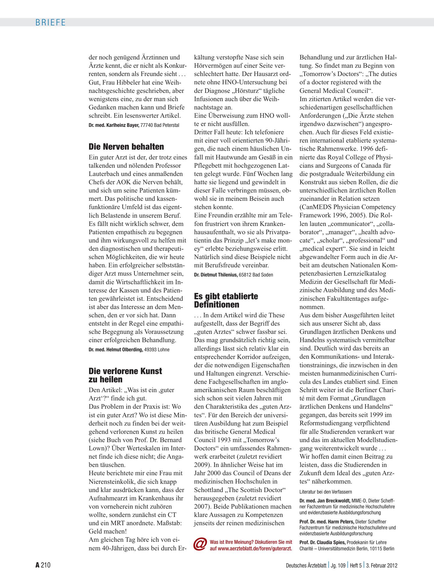 Vorschauseite 1: Ein guter Arzt: Es gibt etablierte Definitionen – Deutsches Ärzteblatt