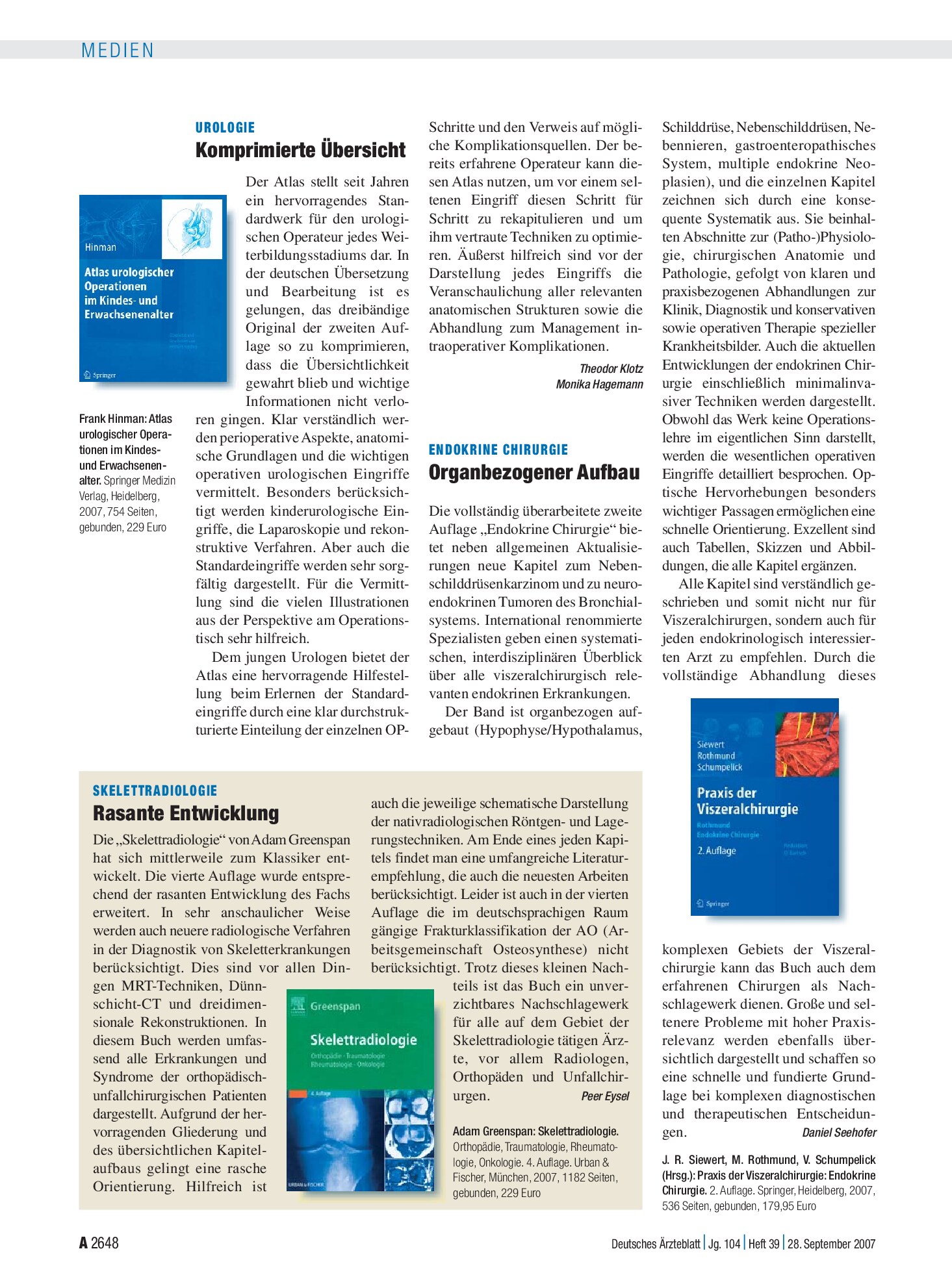Vorschauseite 1: Praxis der Viszeralchirurgie: Endokrine Chirurgie – Deutsches Ärzteblatt