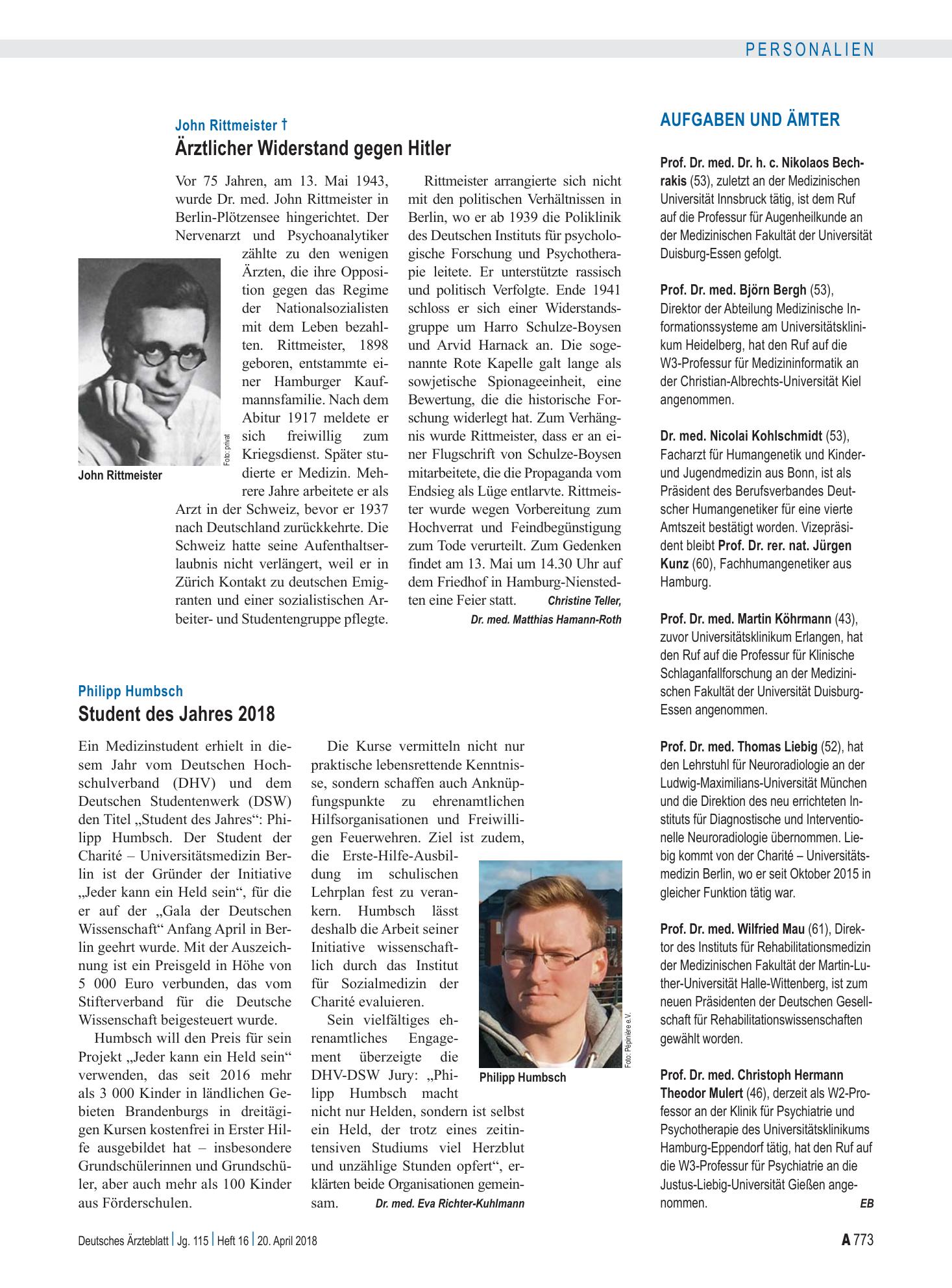 Vorschauseite 1: Aufgaben und Ämter – Deutsches Ärzteblatt